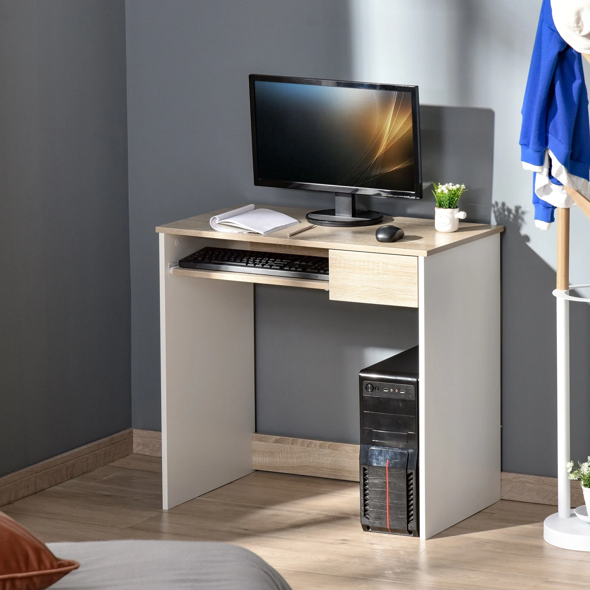 Compact Computer Table with Keyboard Tray Drawer Study Office Working Writing Desk - Image 2