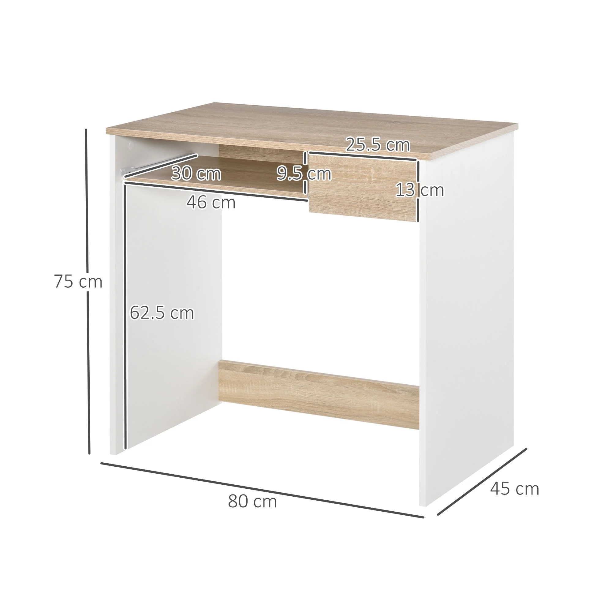 Compact Computer Table with Keyboard Tray Drawer Study Office Working Writing Desk - Image 3