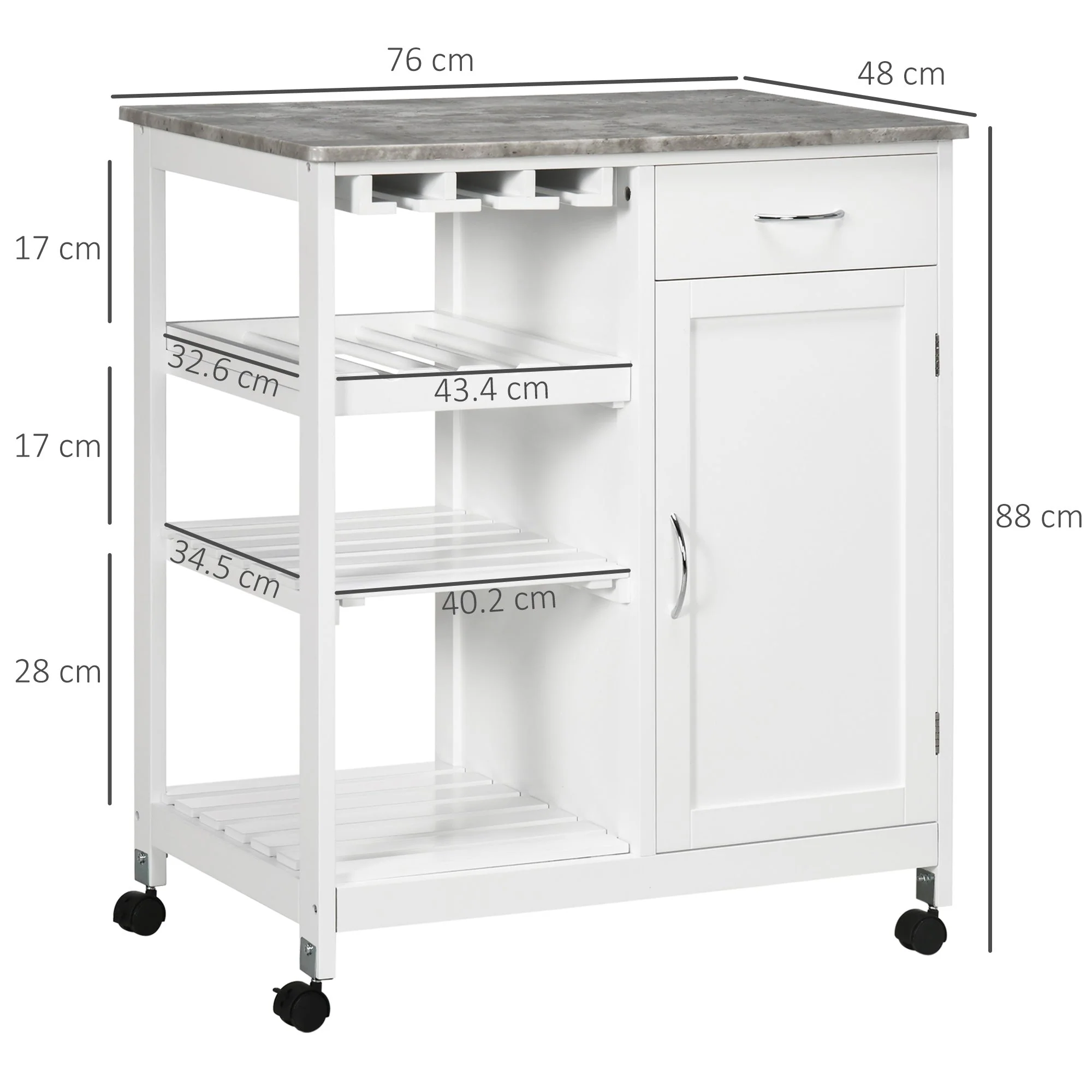 Compact Kitchen Trolley Utility Cart on Wheels with Wine Rack - Image 3