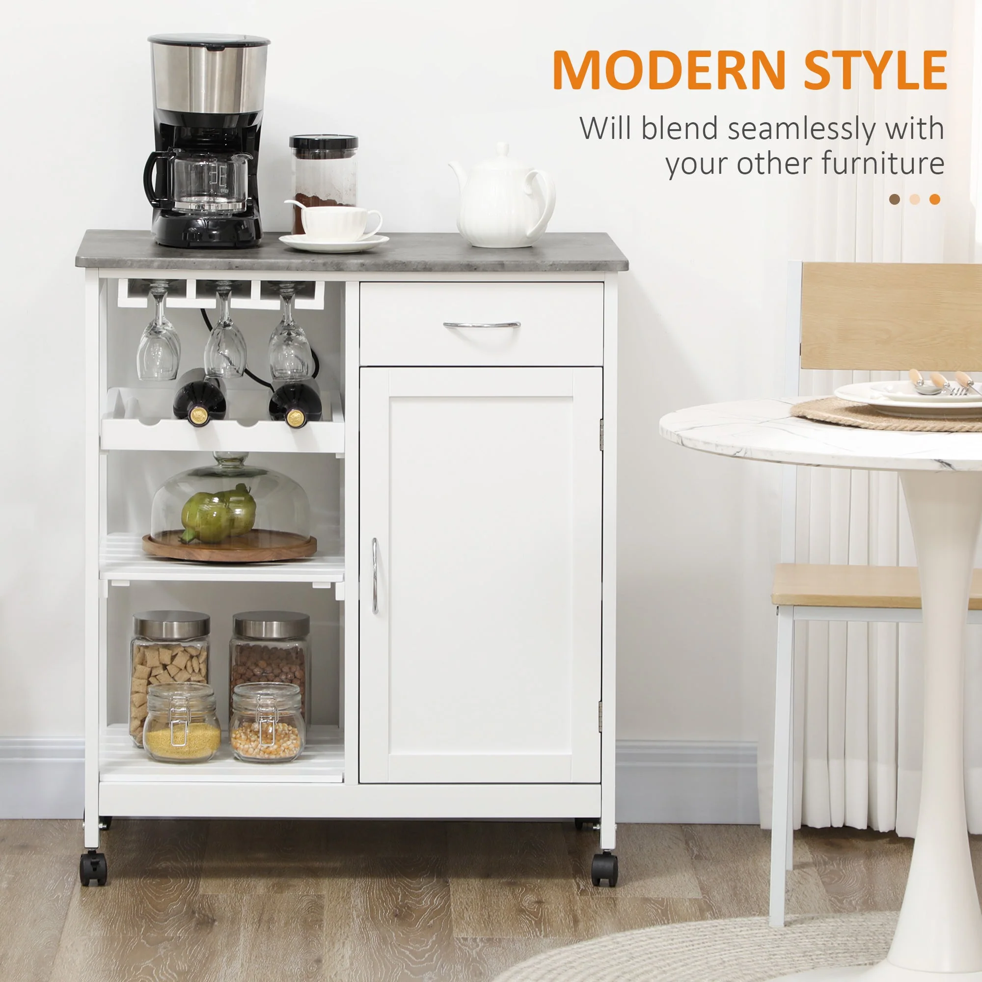 Compact Kitchen Trolley Utility Cart on Wheels with Wine Rack - Image 4