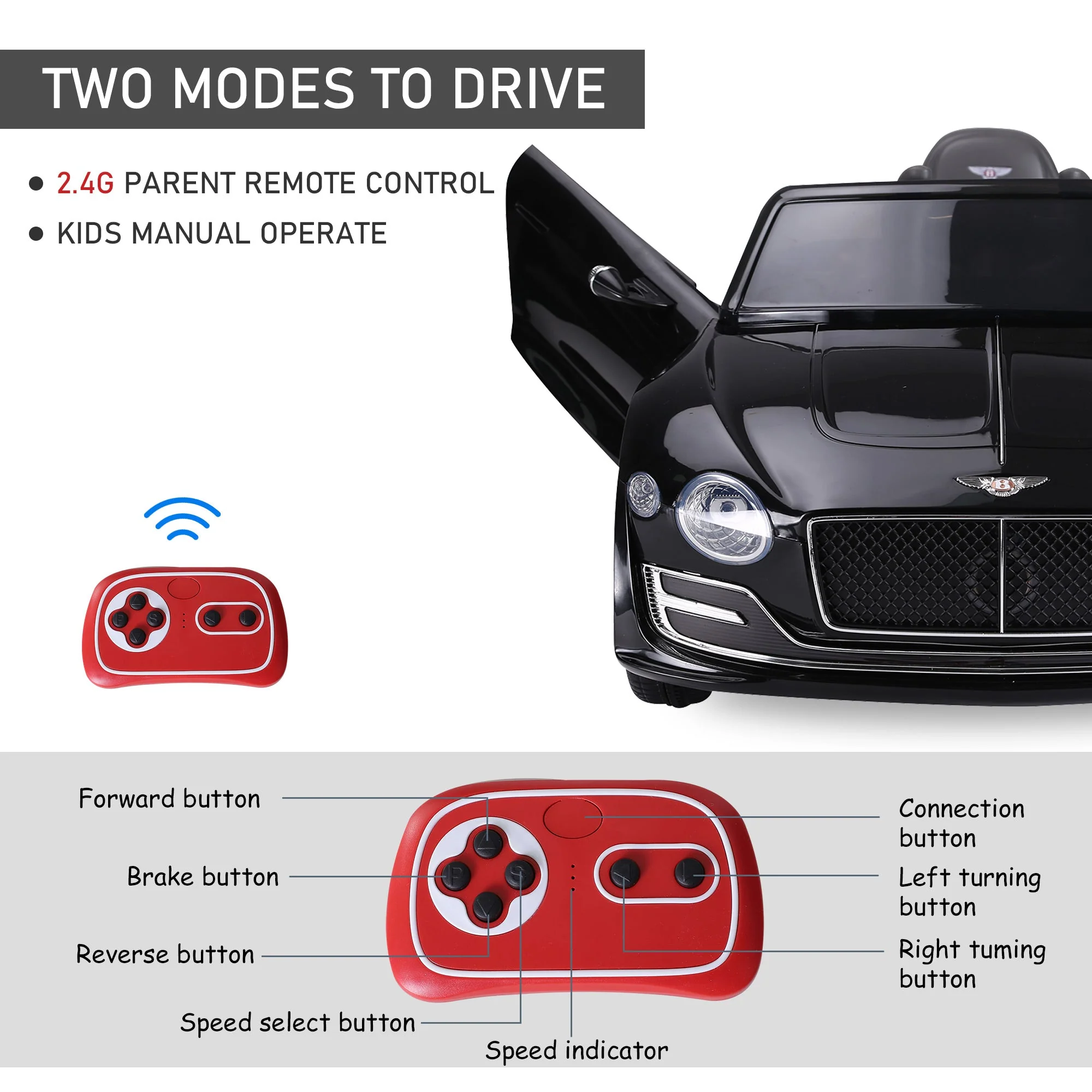 Compatible Electric Kids Ride On Car Bentley GT 12V Battery Powered Toy Two Motors with LED Light Music Parental Remote Control for 3 - 8 Years Black Bentley - Image 5