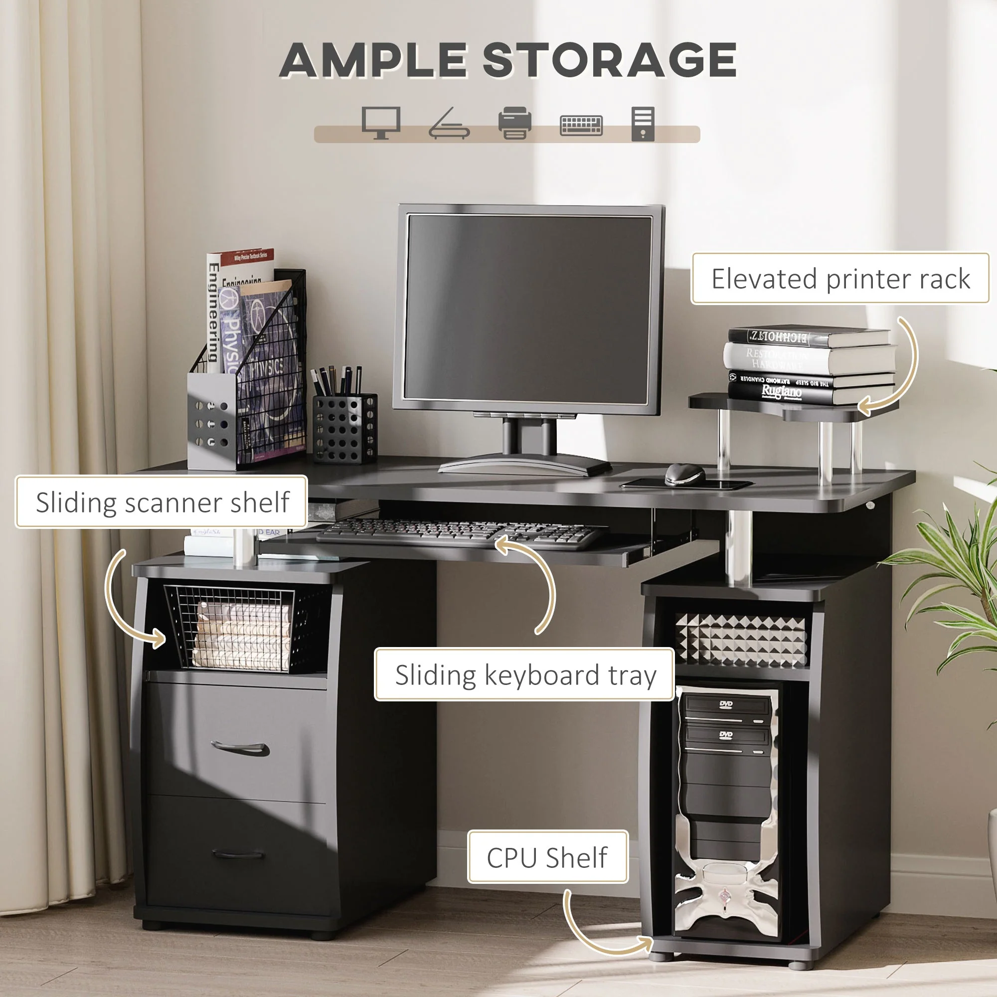 Computer Desk Office PC Table Workstation with Keyboard Tray - Image 3