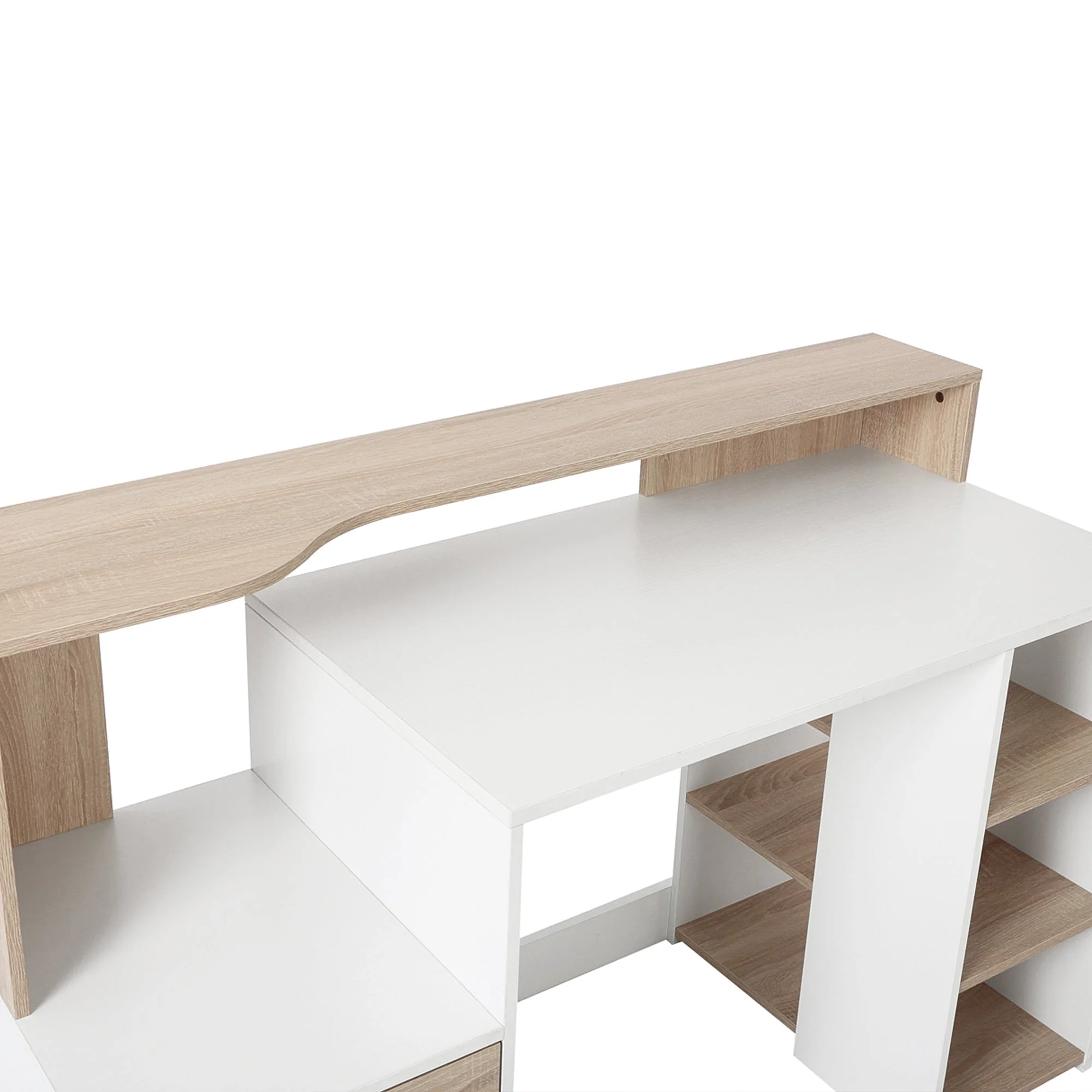 Computer Desk PC Table Modern Home Office Writing Workstation Furniture Printer Shelf Rack w/ Storage Drawer & Shelves Oak and white - Image 7