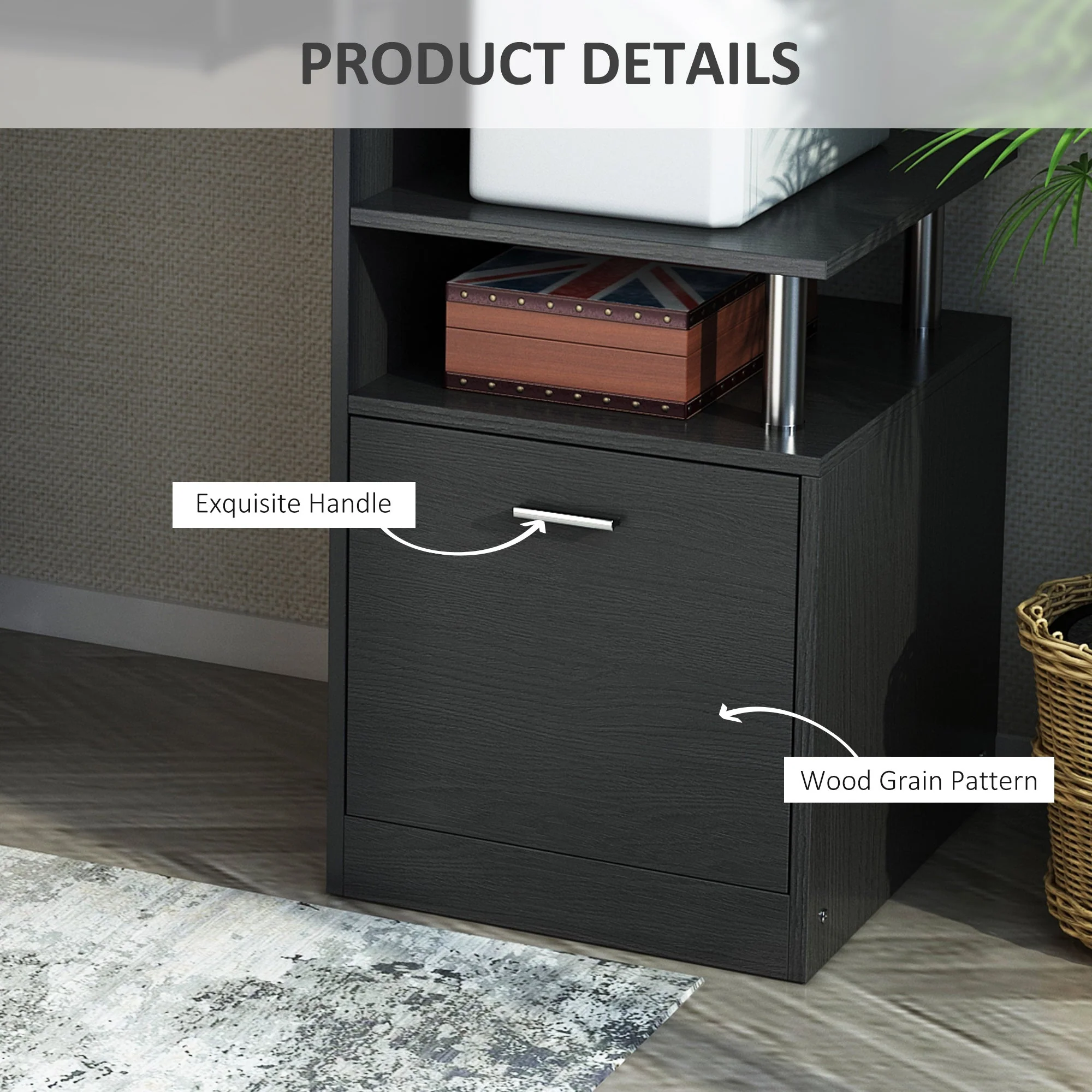 Computer Desk PC Workstation with Drawer Shelves CPU Storage Rack Home Office Furniture BLACK - Image 5