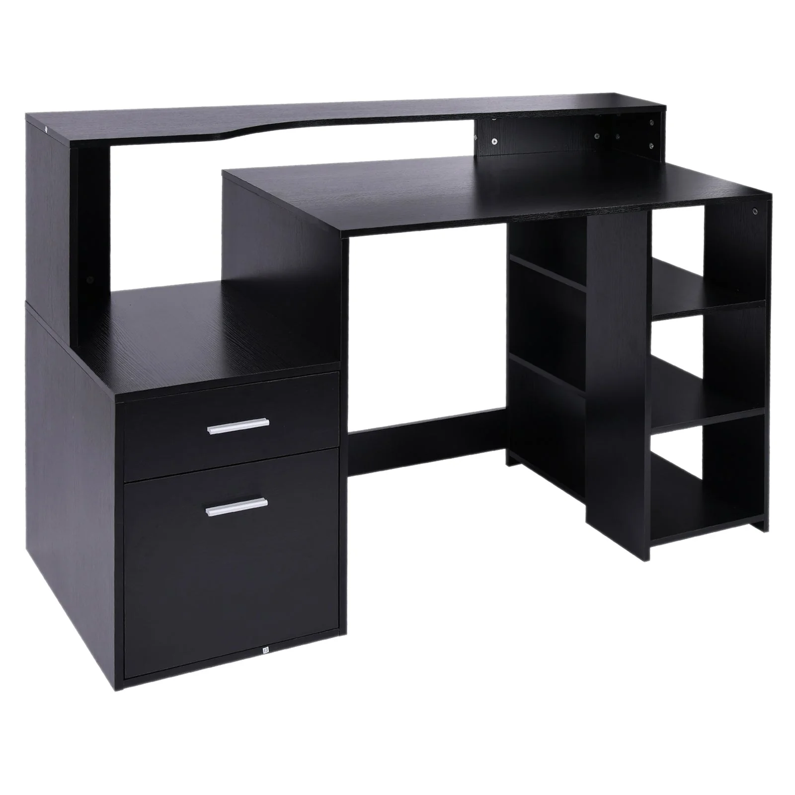 Computer Desk Study Table Modern Home Office Writing Workstation Furniture Printer Shelf Rack w/ Storage Drawer & Shelves Black - Image 2