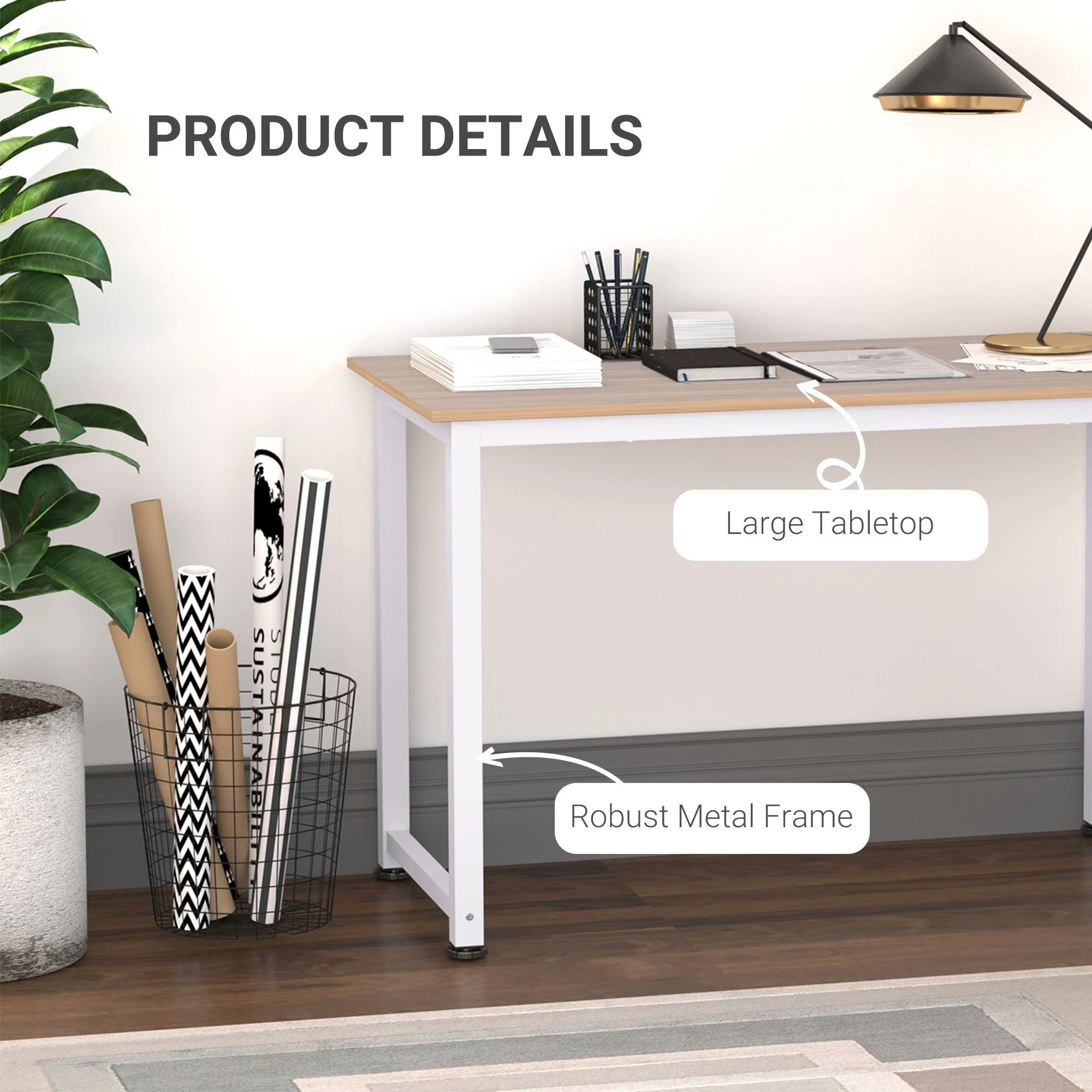 Computer Desk W/ White Metal Frame Medium-density fibreboard - Image 5