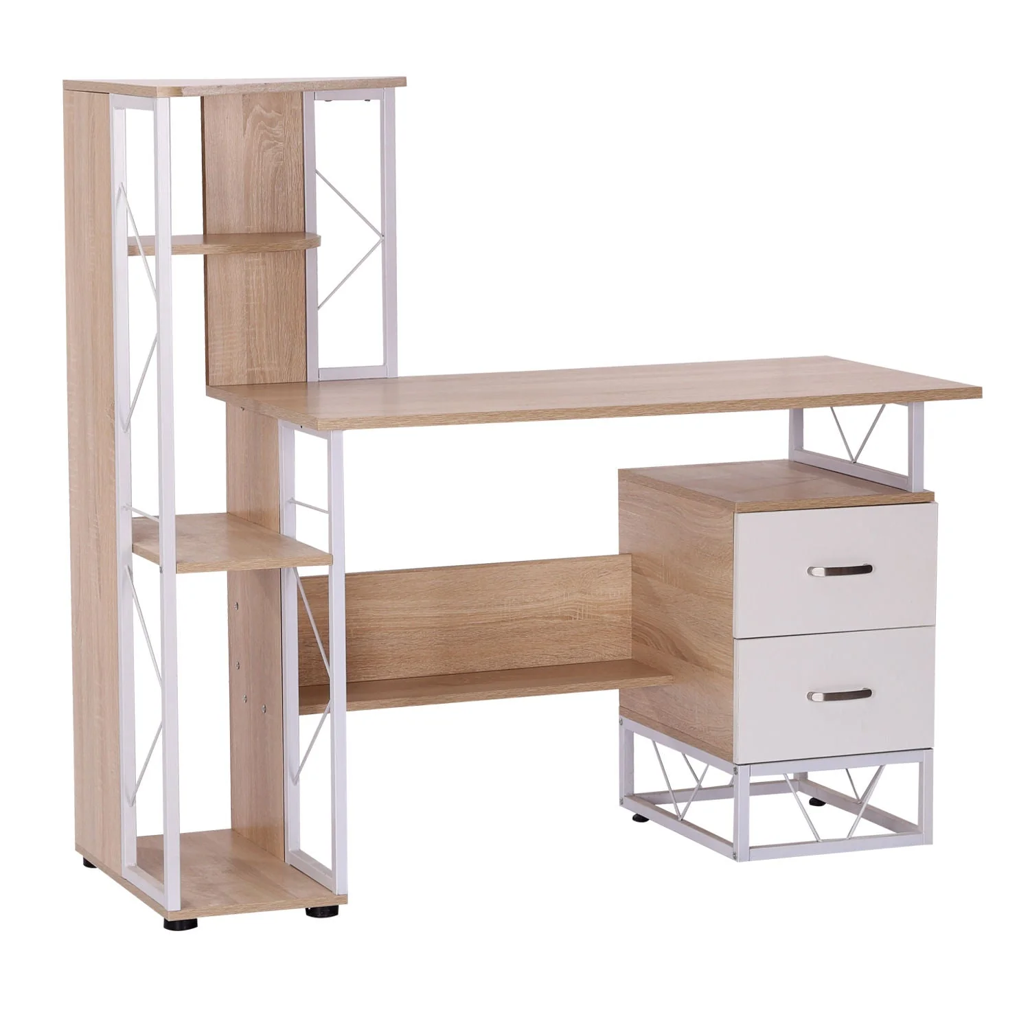 Computer Desk with Drawers and Bookshelf - Image 2