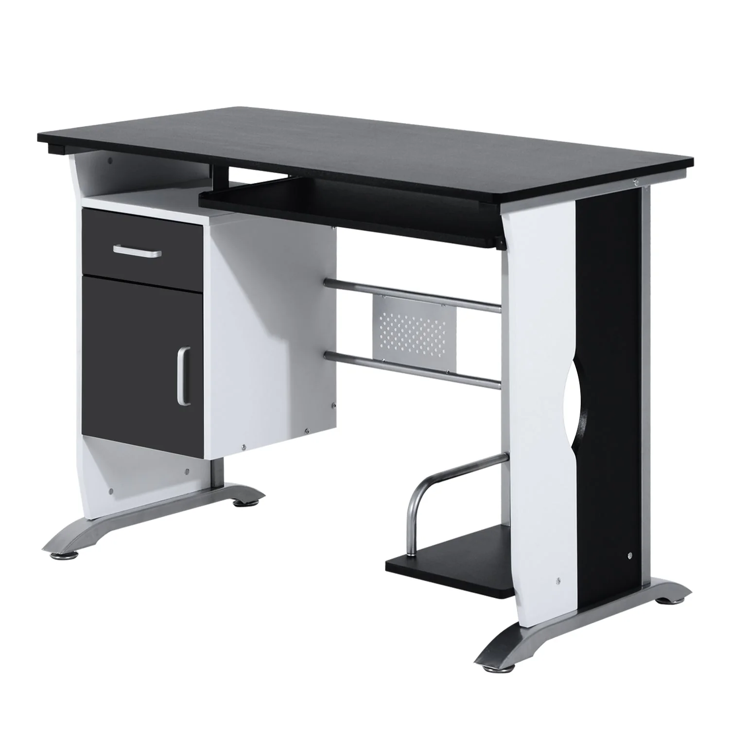 Computer Desk with Sliding Keyboard Tray Storage Drawers and Host Box Shelf Home Office Workstation Black - Image 2