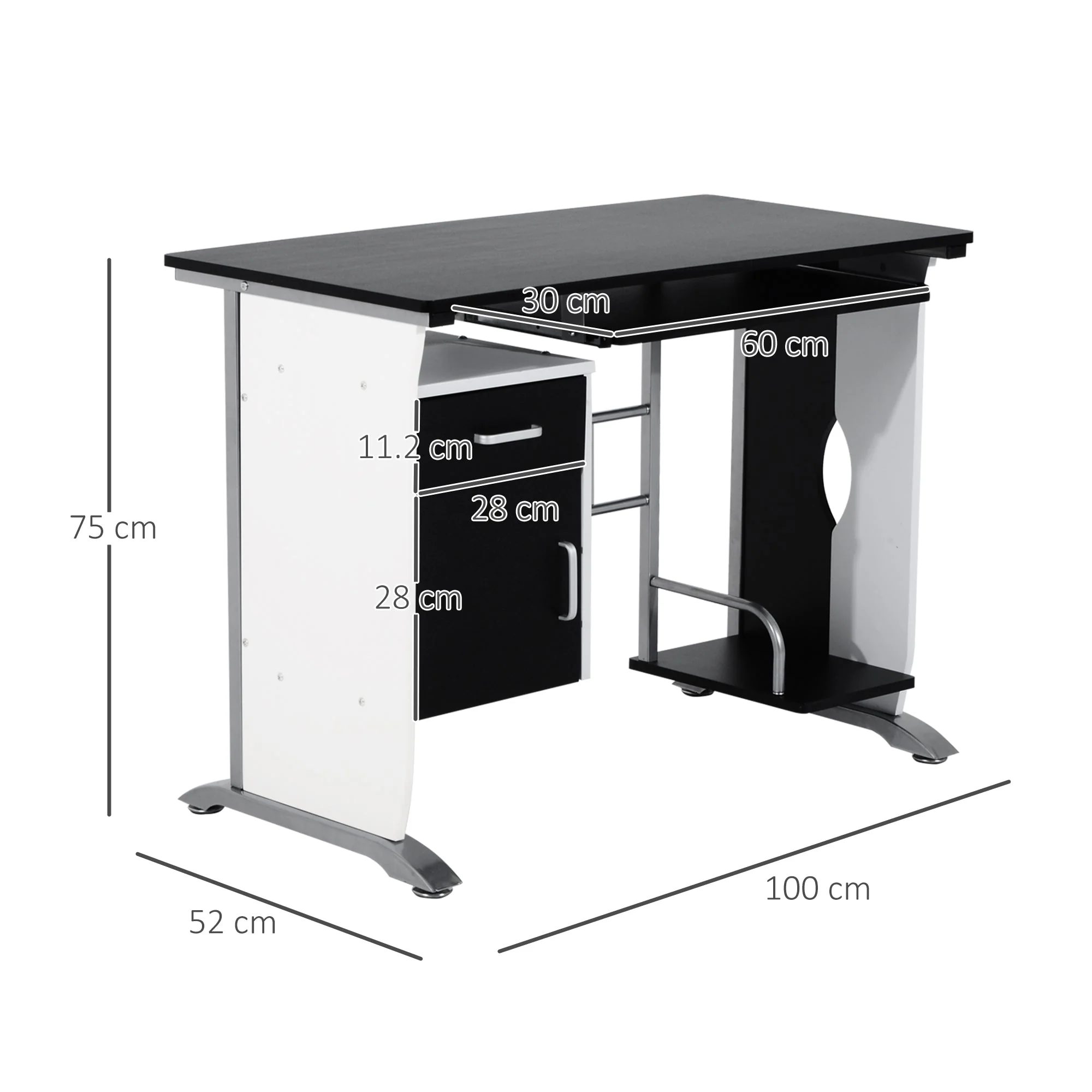Computer Desk with Sliding Keyboard Tray Storage Drawers and Host Box Shelf Home Office Workstation Black - Image 3