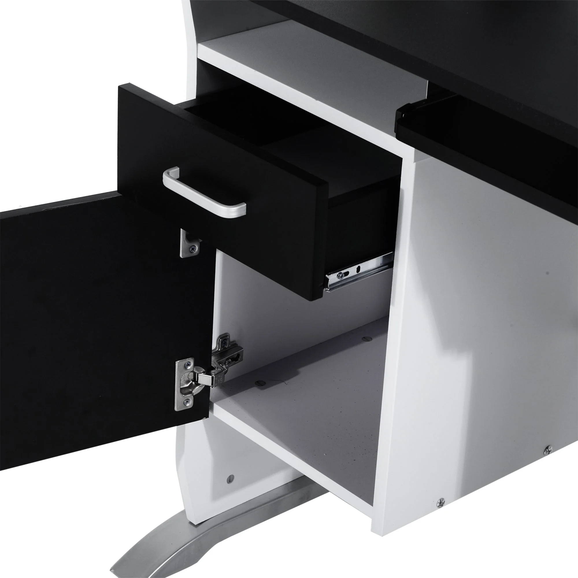 Computer Desk with Sliding Keyboard Tray Storage Drawers and Host Box Shelf Home Office Workstation Black - Image 9