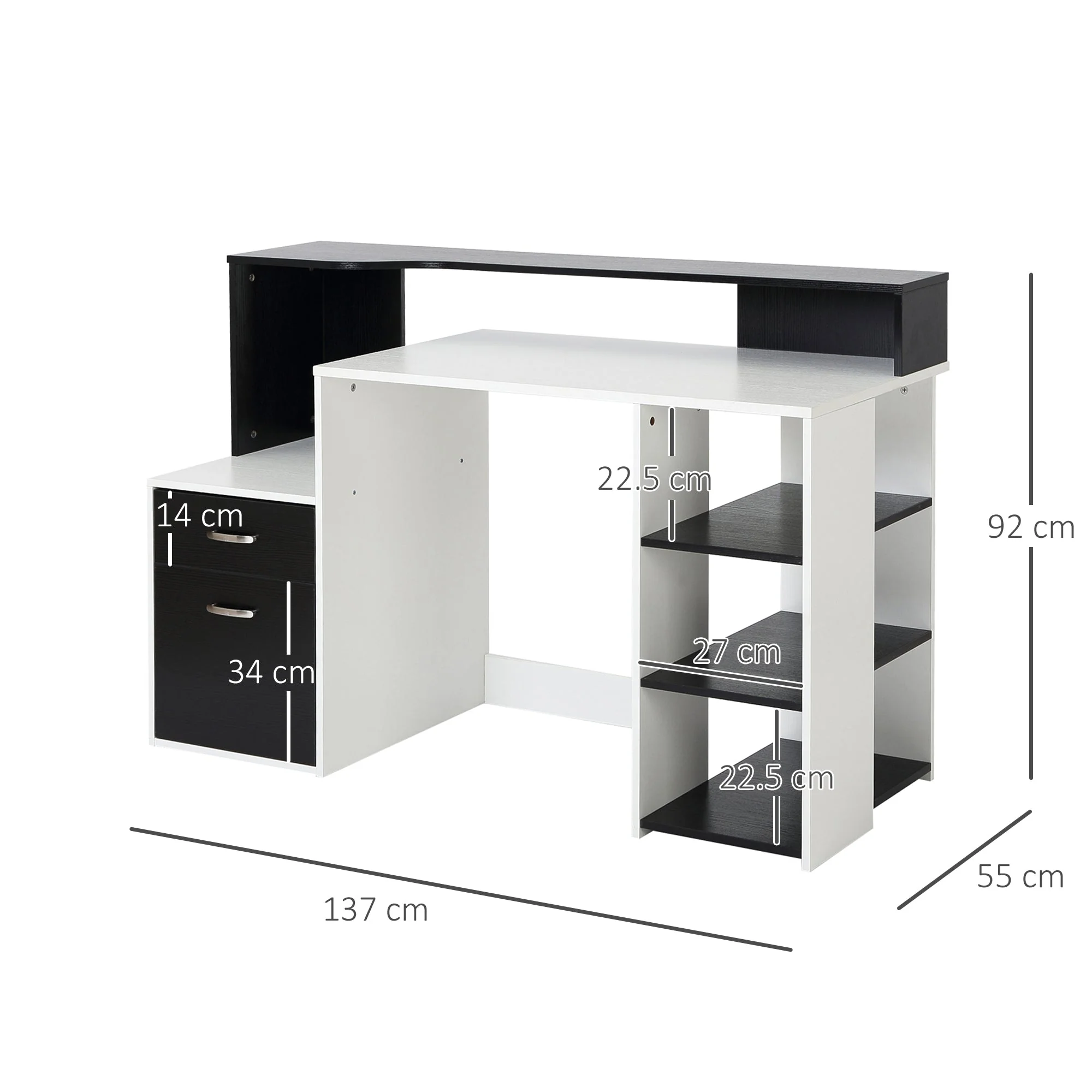 Computer Writing Desk Study Table Modern Home Office Workstation with Printer Rack - Image 2