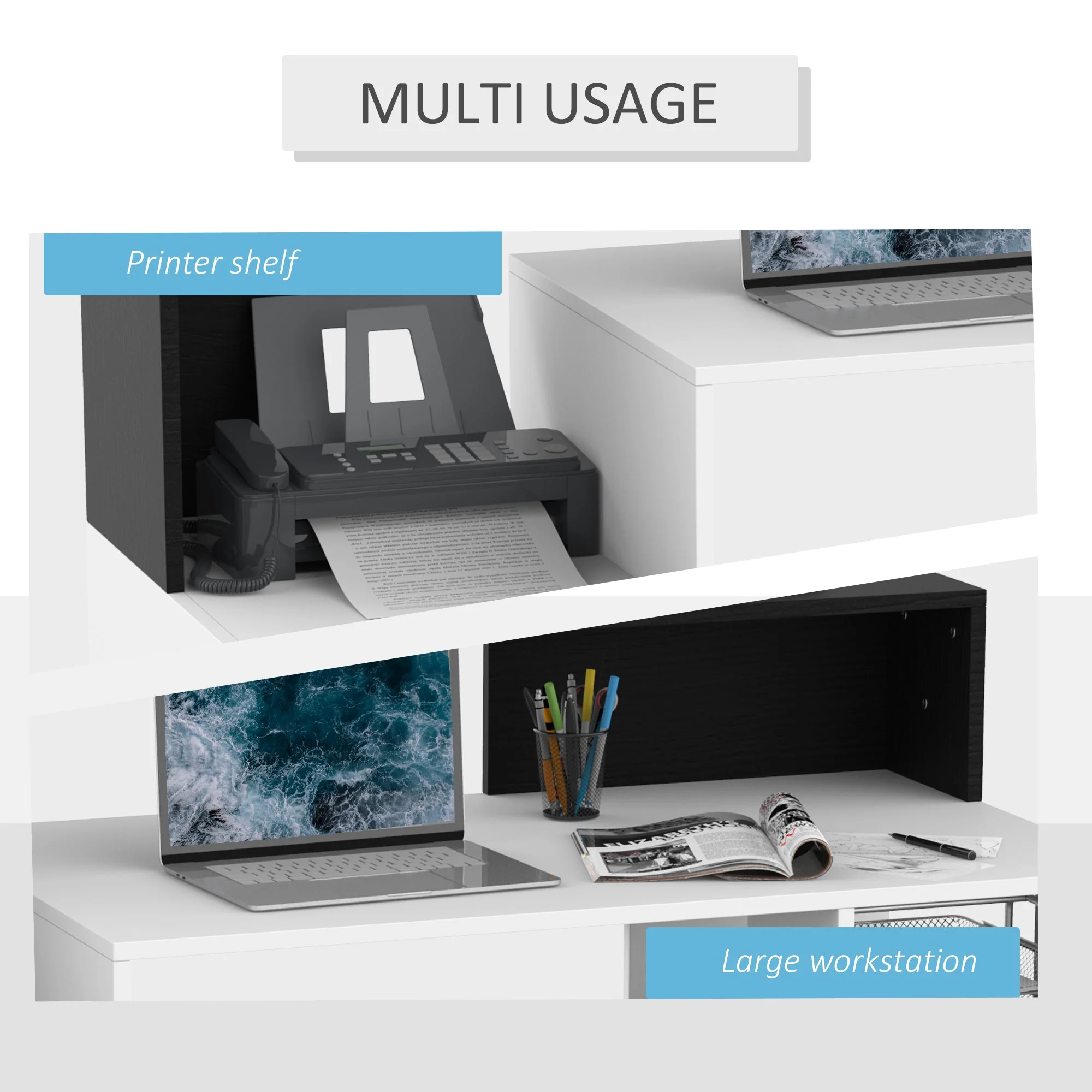 Computer Writing Desk Study Table Modern Home Office Workstation with Printer Rack - Image 3
