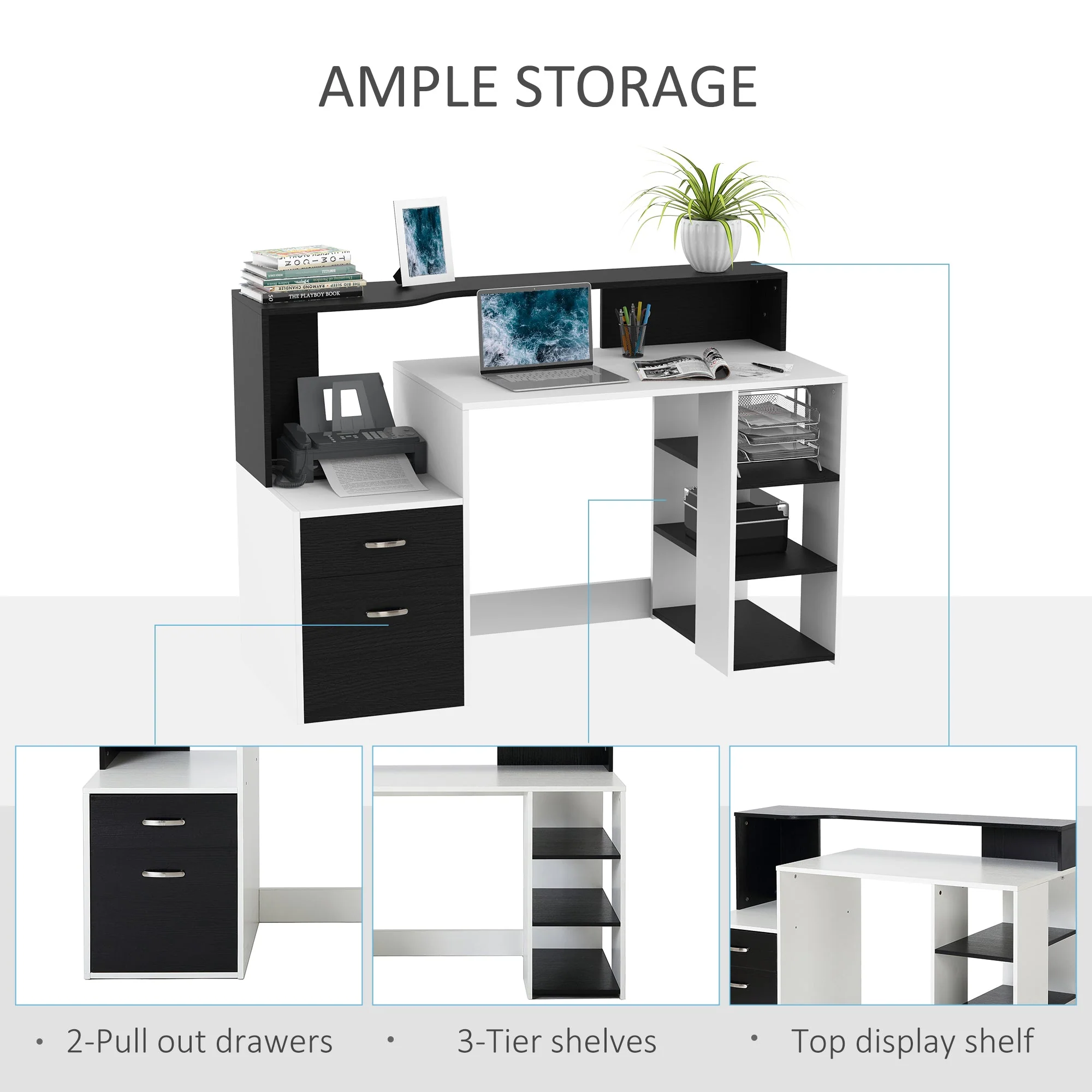 Computer Writing Desk Study Table Modern Home Office Workstation with Printer Rack - Image 4