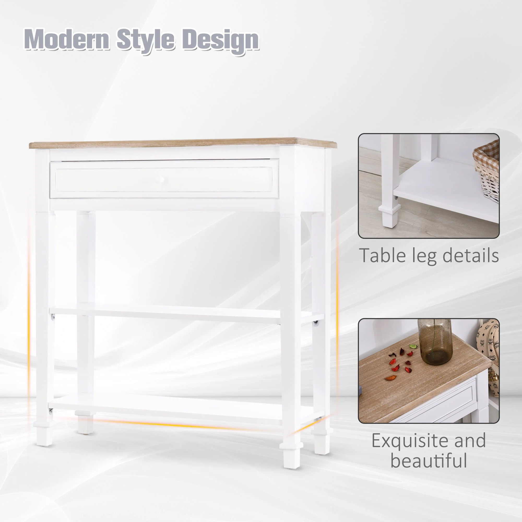 Console Table Hallway Side Desk 1 Drawer 2 Shelves Worktop Handle Retro Elegant Style Home Display Storage for Bedroom Livingroom - Image 7