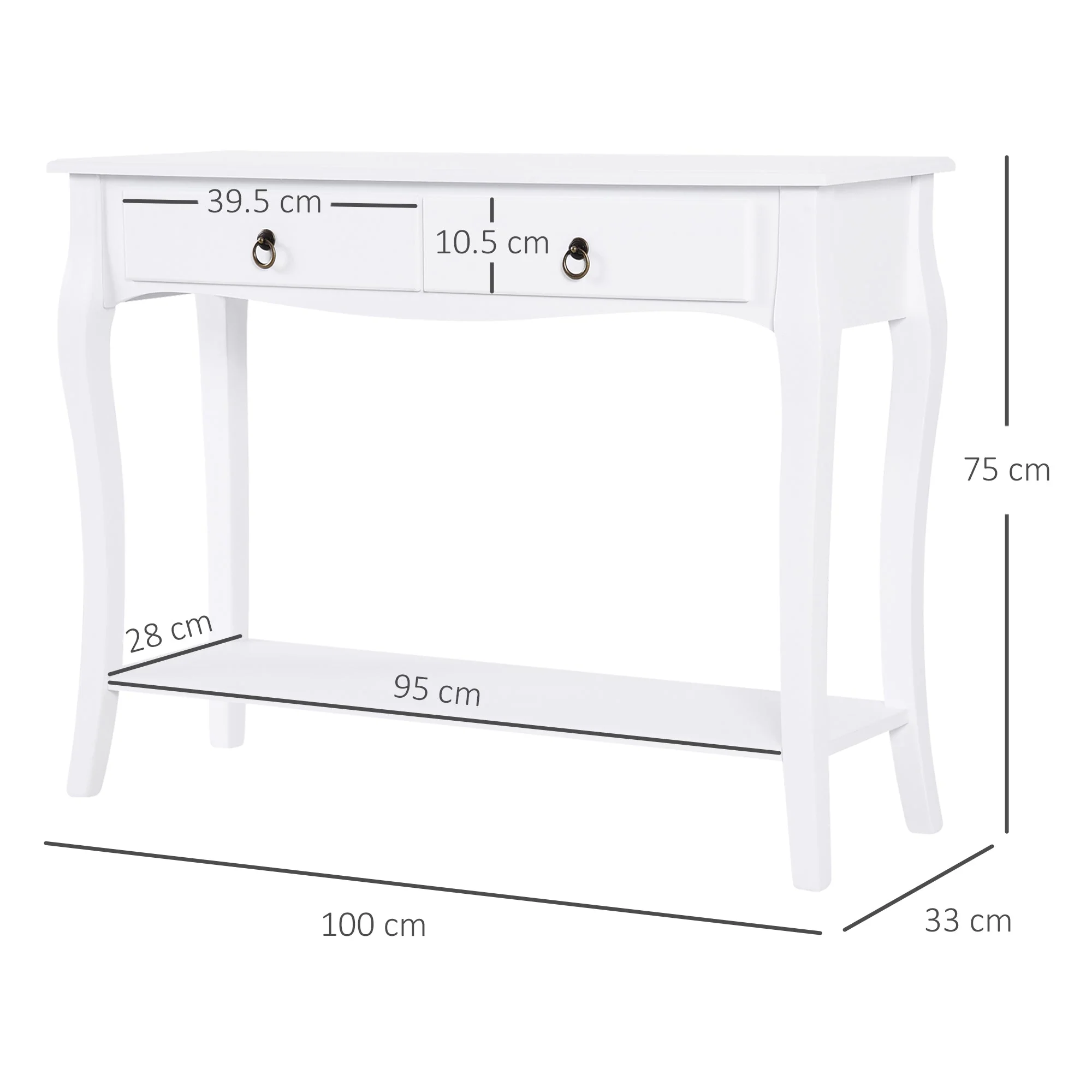Console Table Modern Sofa Side Desk with Storage Shelves Drawers for Living Room Entryway Bedroom Ivory White - Image 2
