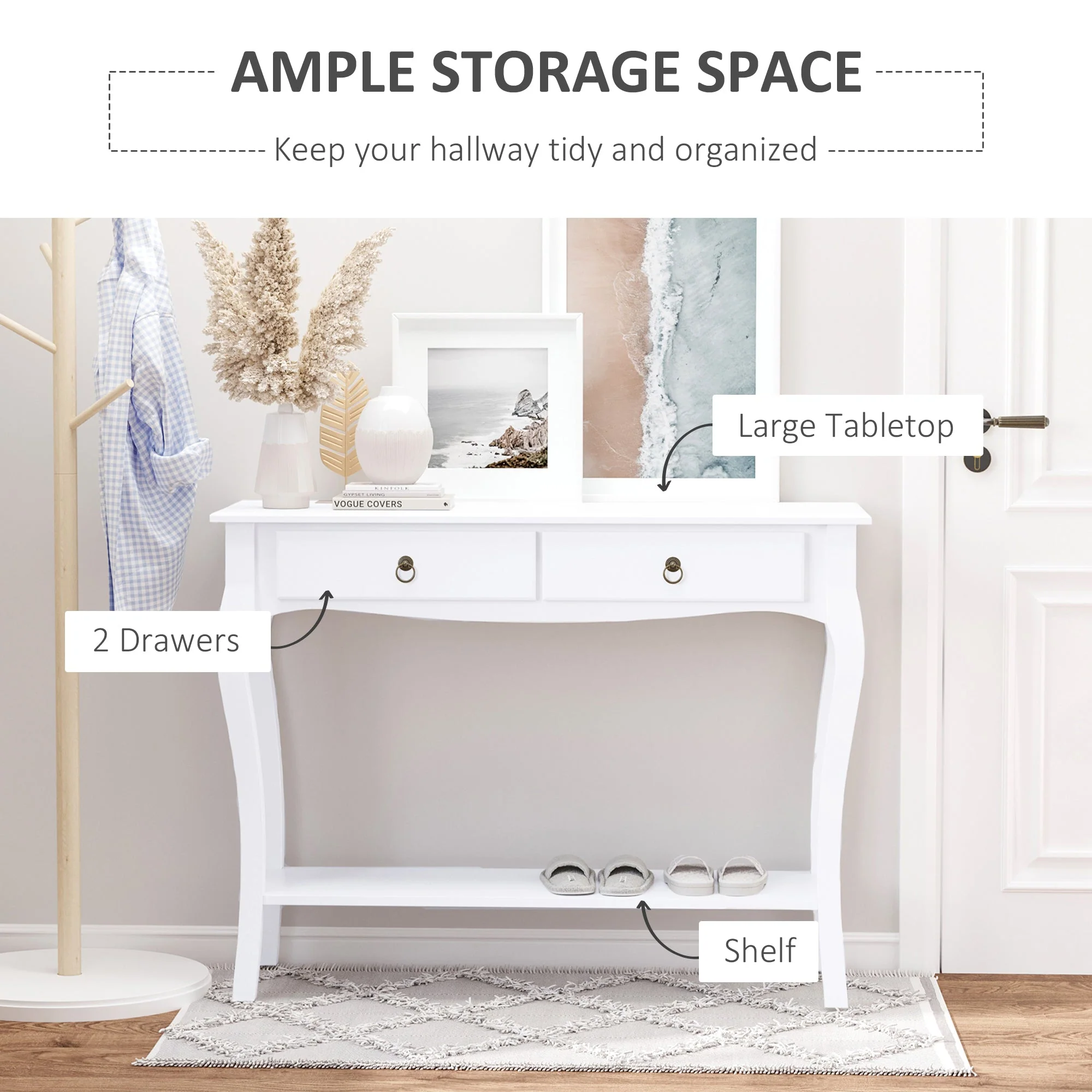 Console Table Modern Sofa Side Desk with Storage Shelves Drawers for Living Room Entryway Bedroom Ivory White - Image 3