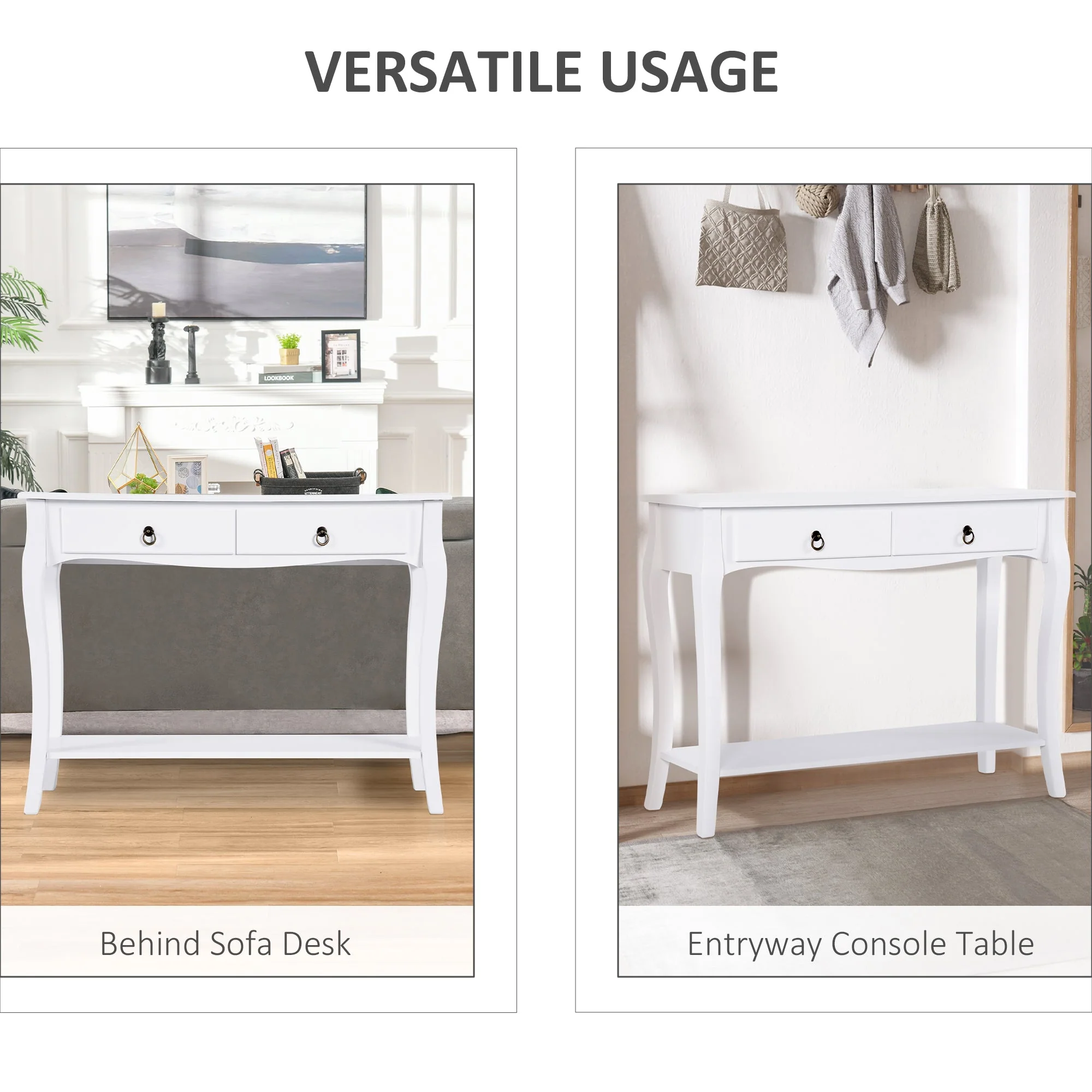 Console Table Modern Sofa Side Desk with Storage Shelves Drawers for Living Room Entryway Bedroom Ivory White - Image 4