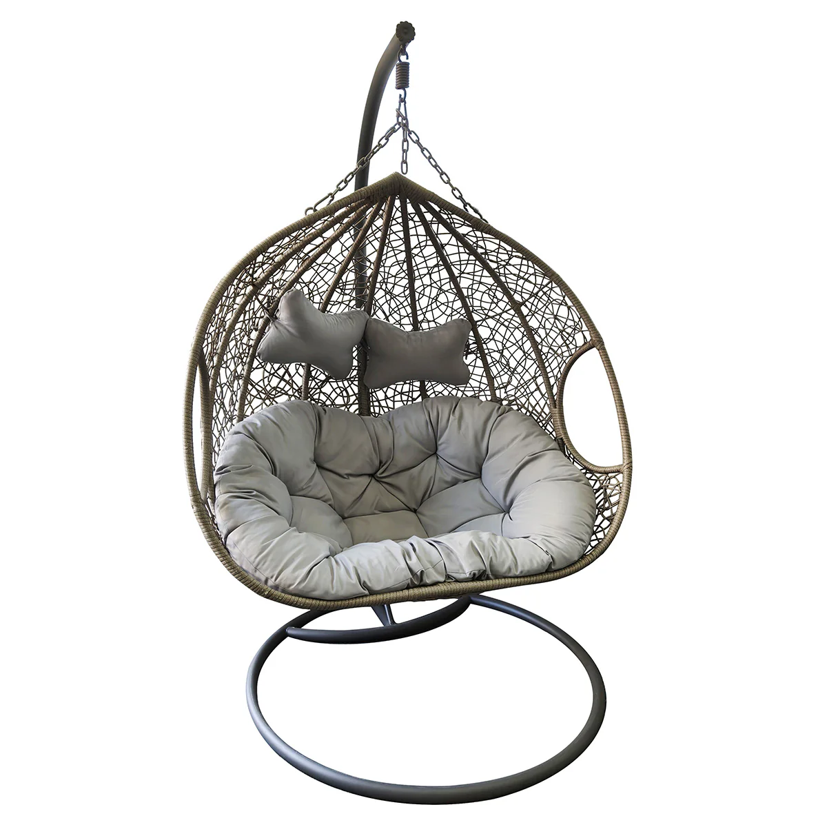 Contemporary Garden Egg Chair Steel and Wicker by Croft - 2 Seats Grey Cushions - Image 2
