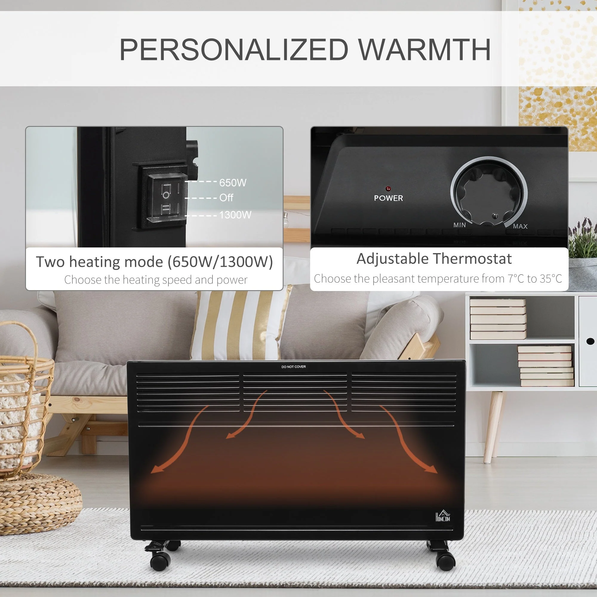 Convector Radiator Heater Freestanding or Wall-mounted w/ Adjustable Thermostat - Image 3