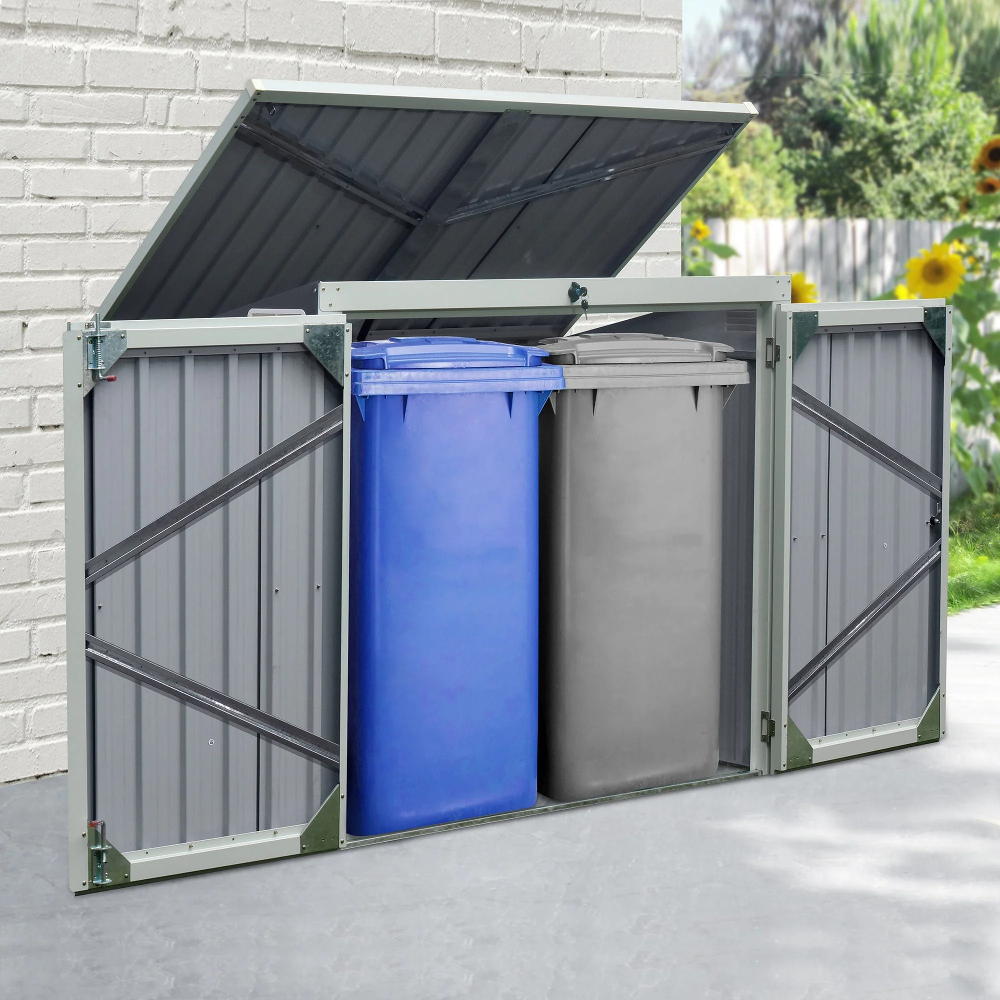 Corrugated 3.2 x 5.1' Double Door Pent Garden Store Steel Black by Steadfast - Image 2
