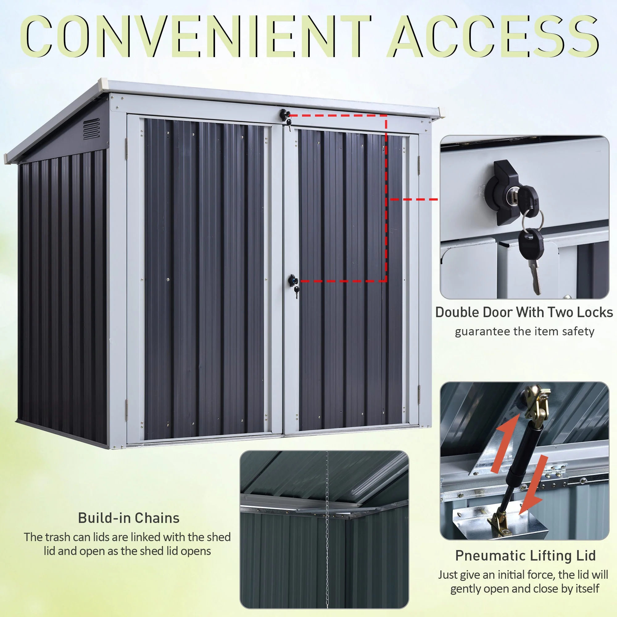 Corrugated 3.2 x 5.1' Double Door Pent Garden Store Steel Black by Steadfast - Image 4