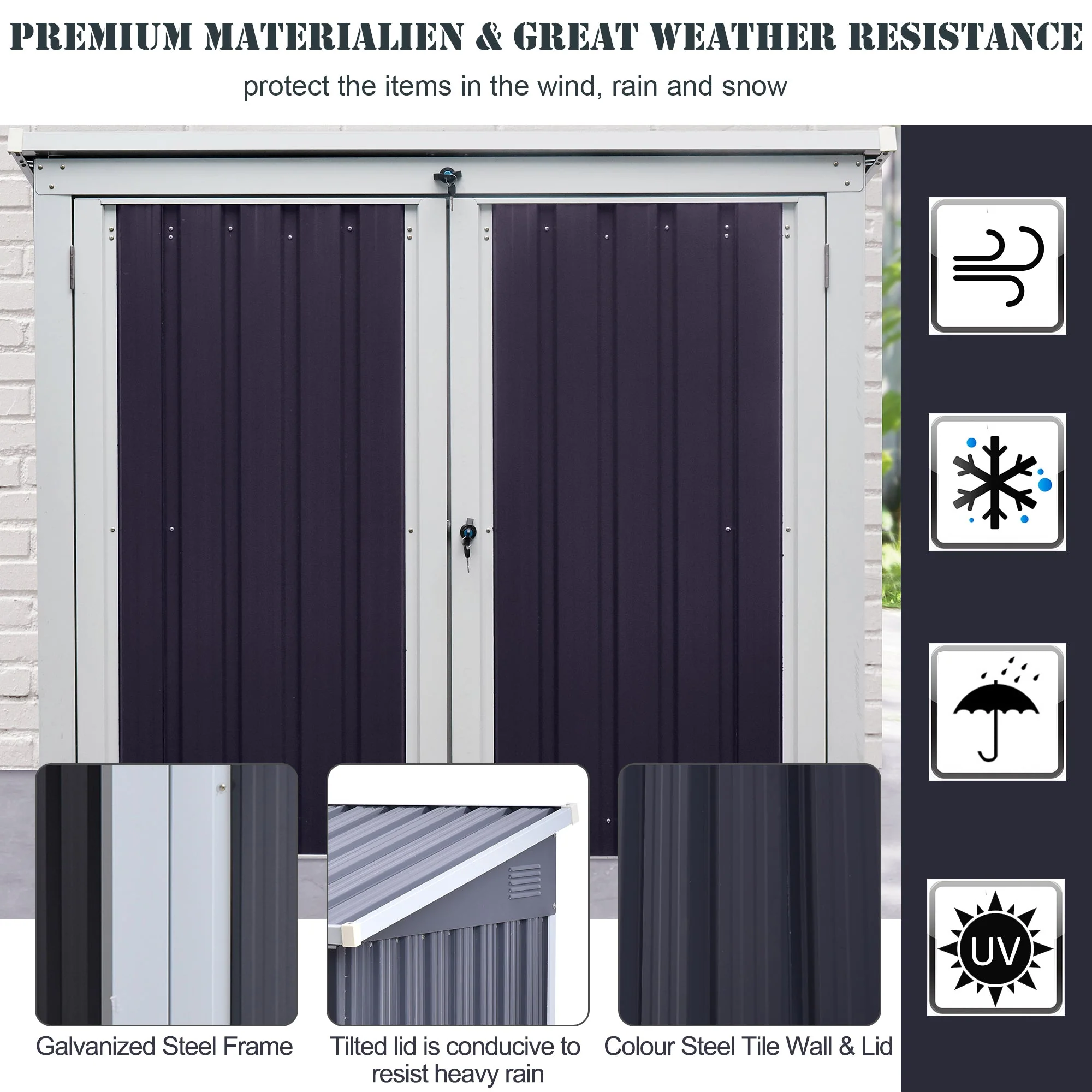 Corrugated 3.2 x 5.1' Double Door Pent Garden Store Steel Black by Steadfast - Image 5
