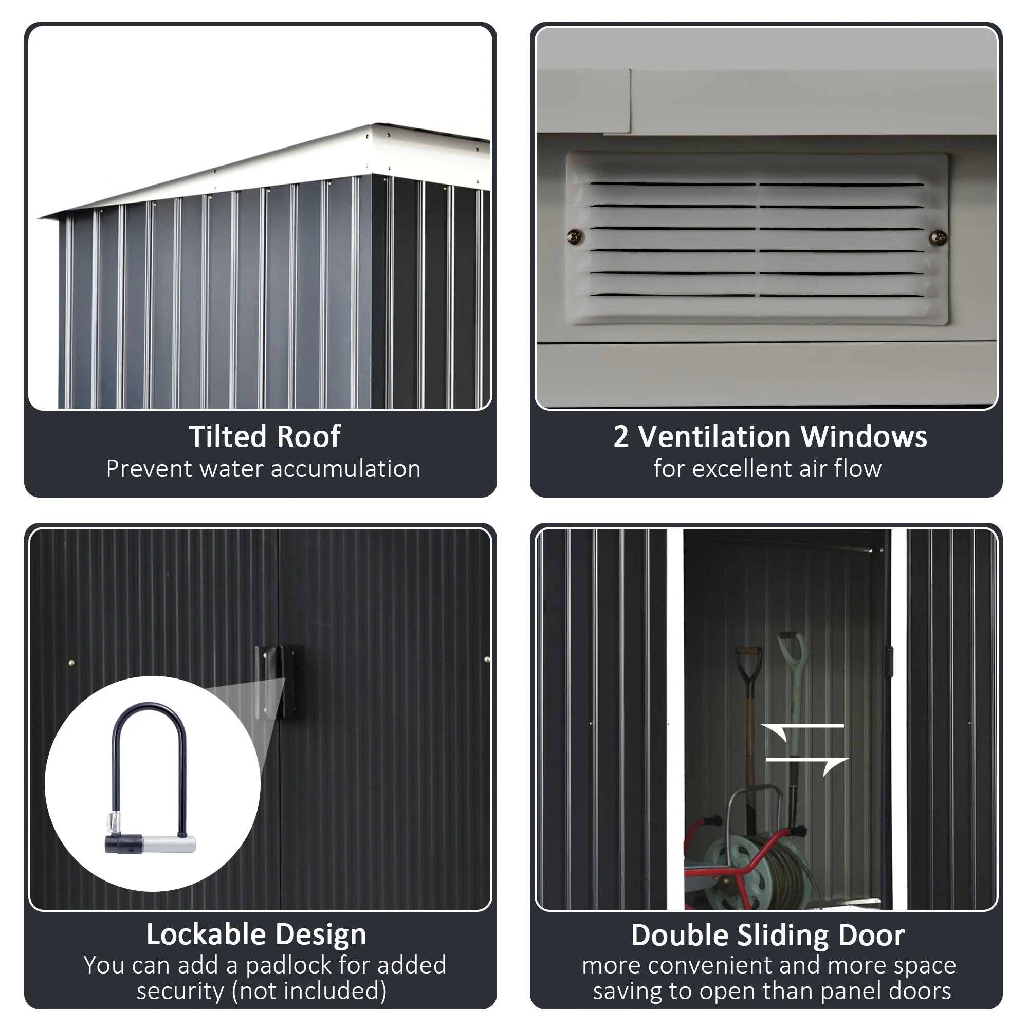 Corrugated 9 x 4' Double Door Pent Garden Shed With Ventilation Steel Dark Grey by Steadfast - Image 5