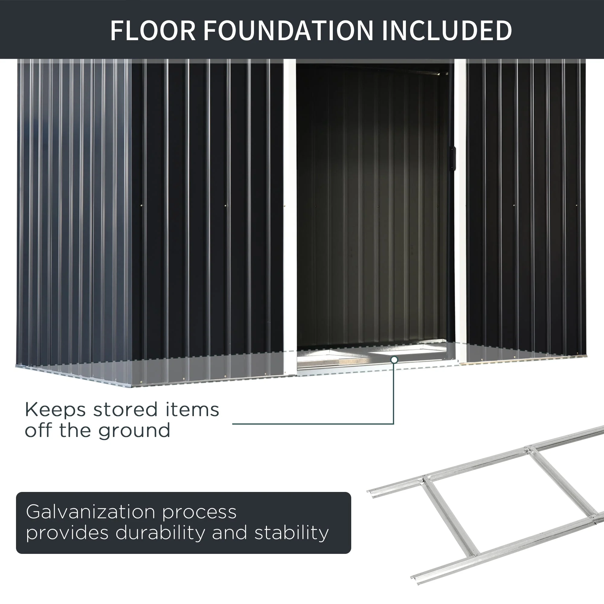 Corrugated 9 x 4' Double Door Pent Garden Shed With Ventilation Steel Dark Grey by Steadfast - Image 7