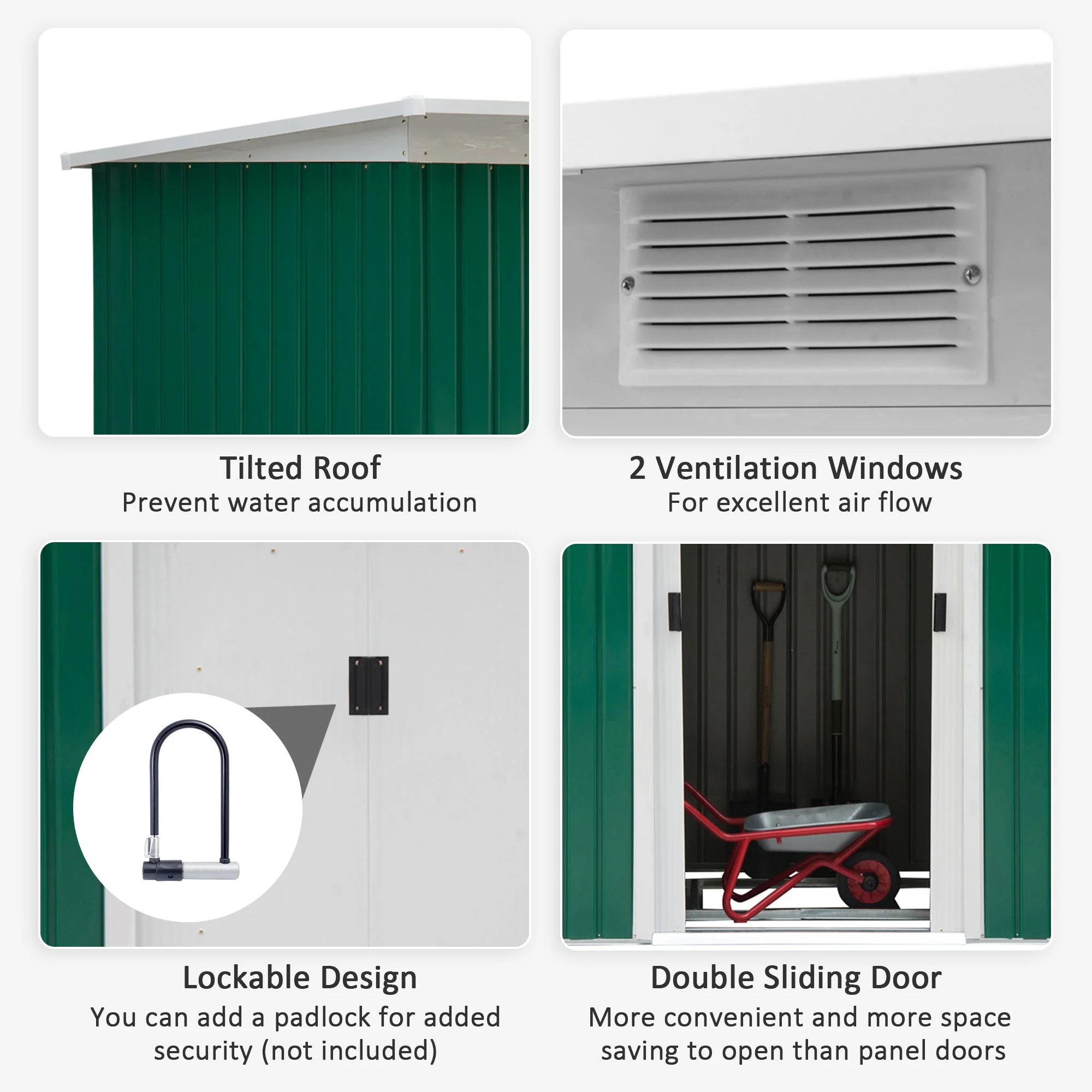 Corrugated 9 x 4' Double Door Pent Garden Shed With Ventilation Steel Green by Steadfast - Image 4