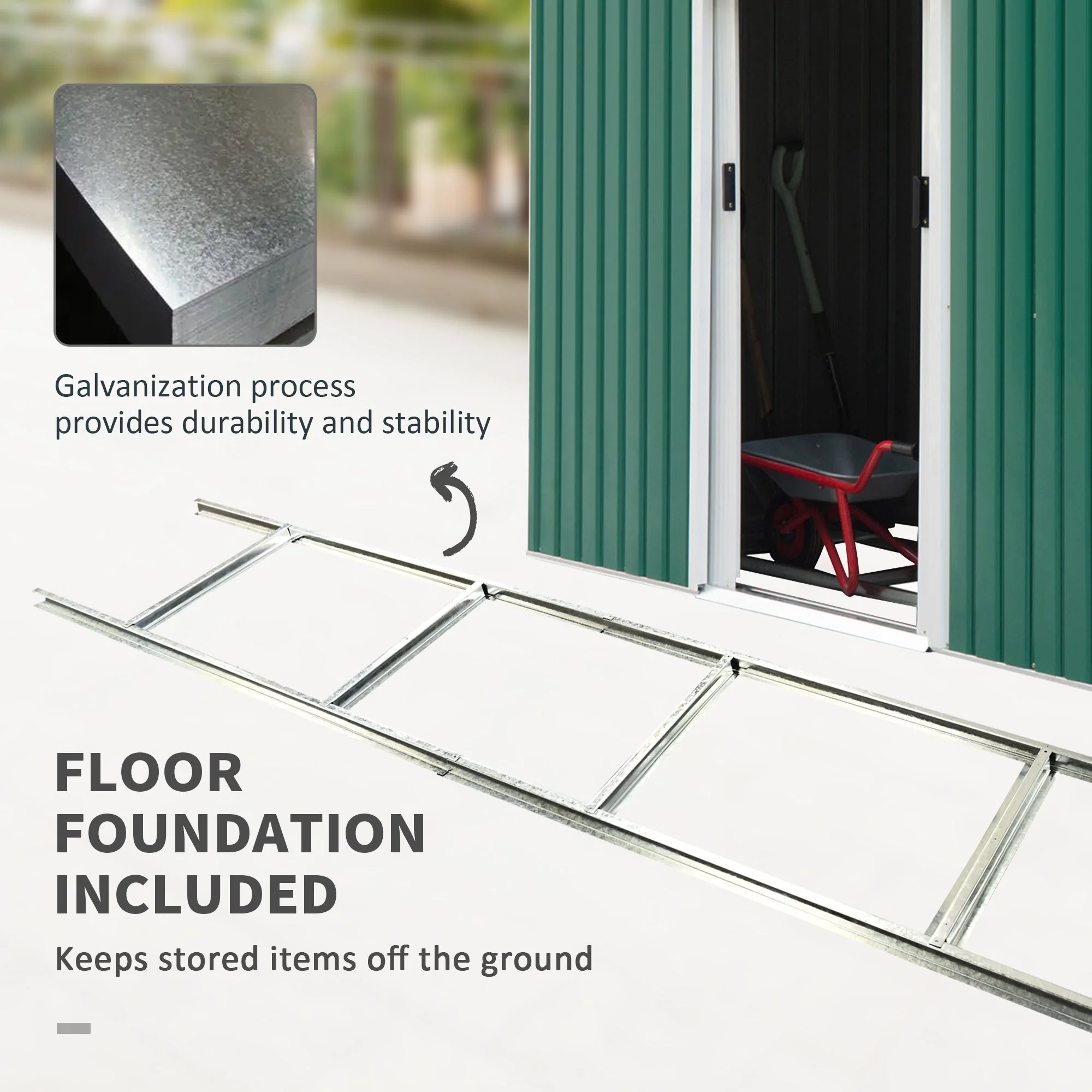 Corrugated 9 x 4' Double Door Pent Garden Shed With Ventilation Steel Green by Steadfast - Image 6
