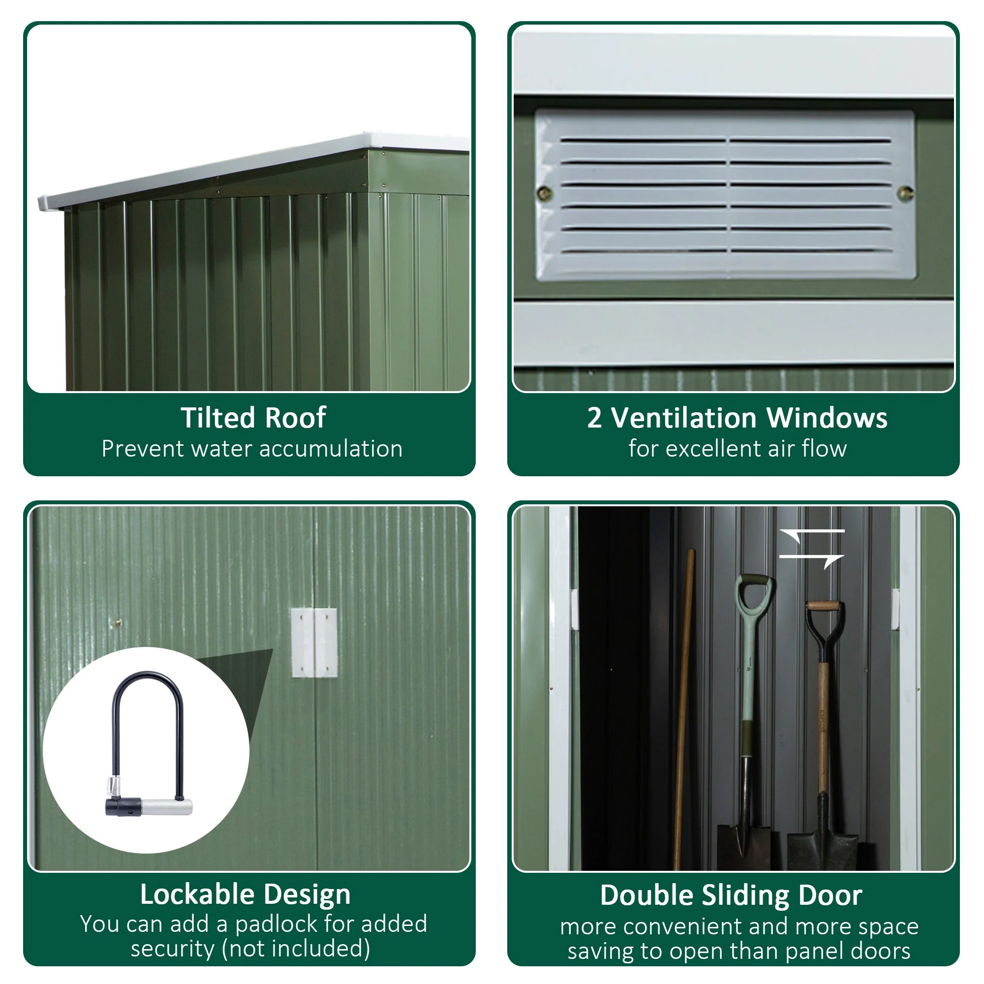 Corrugated 9 x 4' Double Door Pent Garden Shed With Ventilation Steel Light Green by Steadfast - Image 5