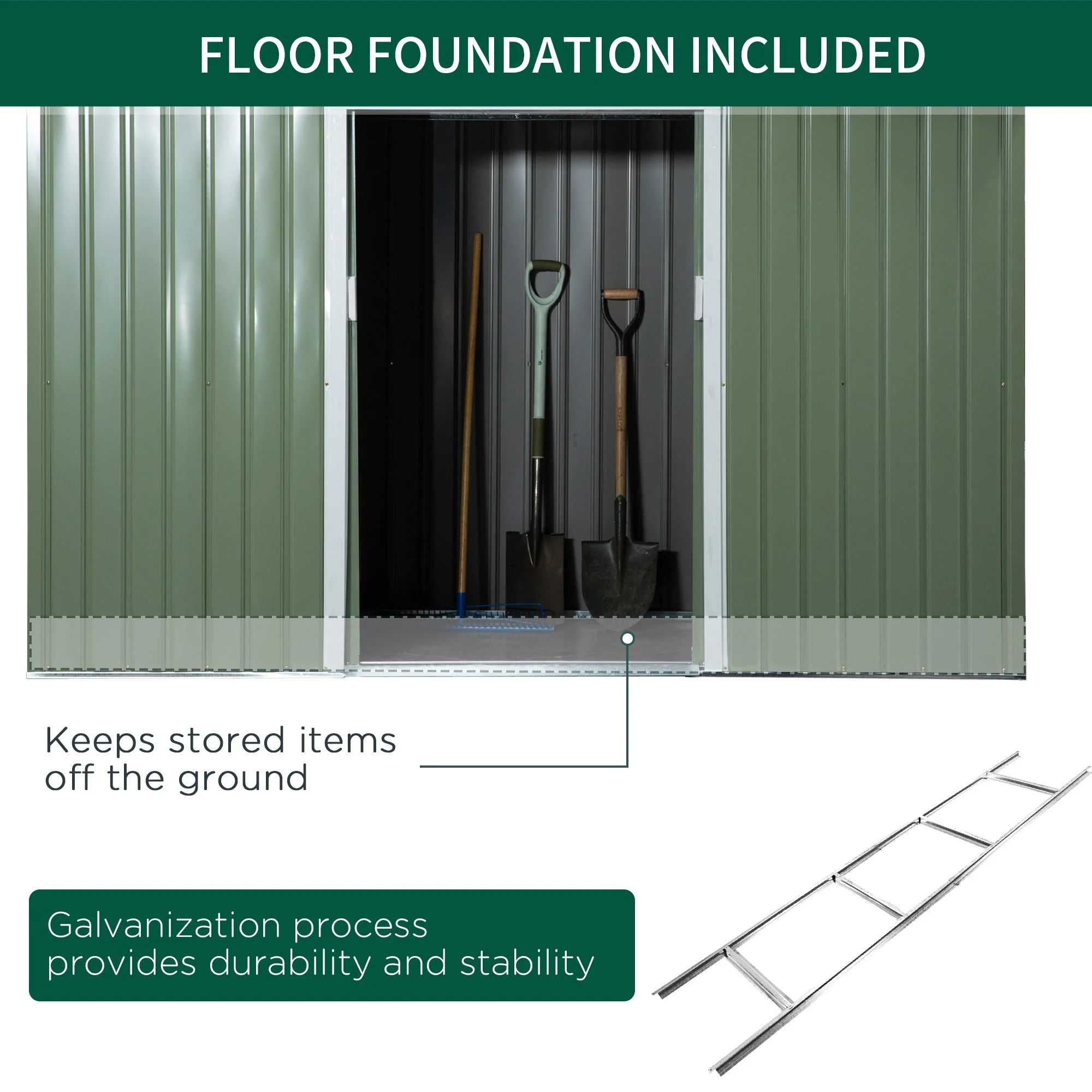 Corrugated 9 x 4' Double Door Pent Garden Shed With Ventilation Steel Light Green by Steadfast - Image 6