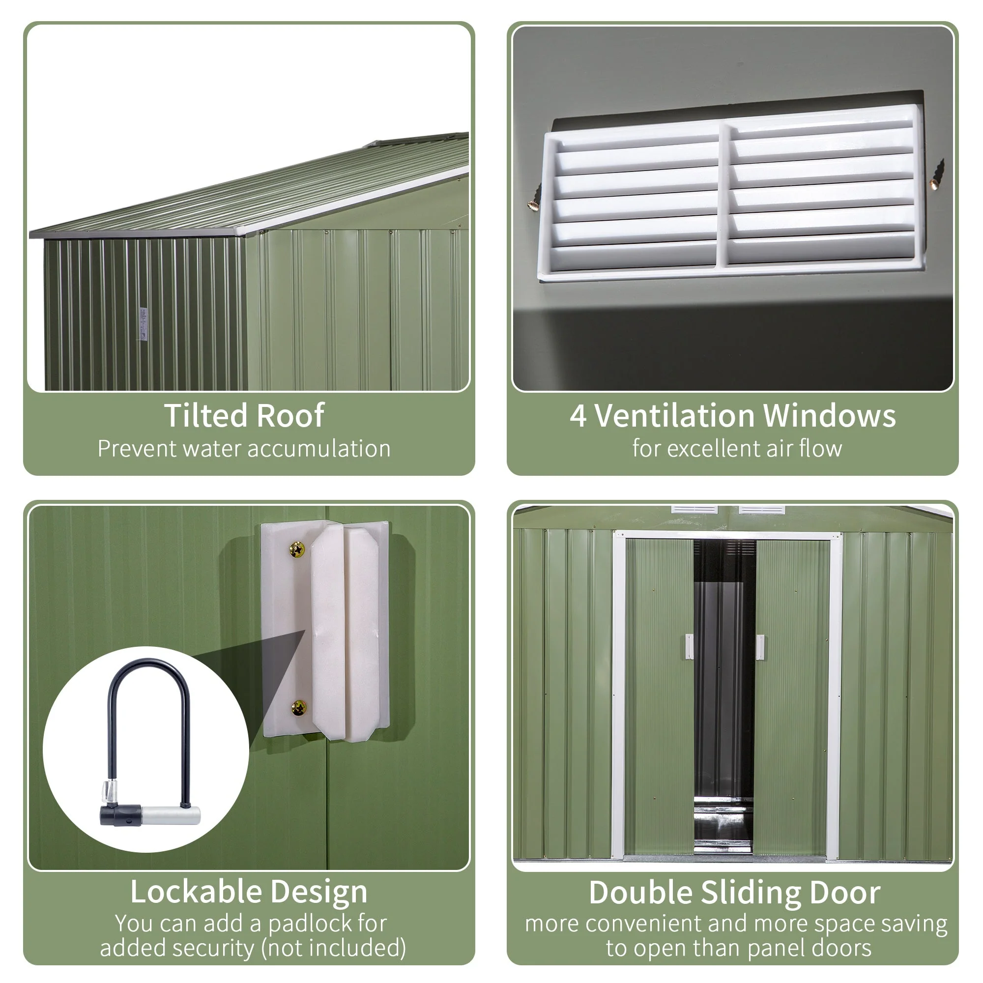 Corrugated 9 x 6' Double Door Apex Garden Shed With Ventilation Steel Green by Steadfast - Image 5
