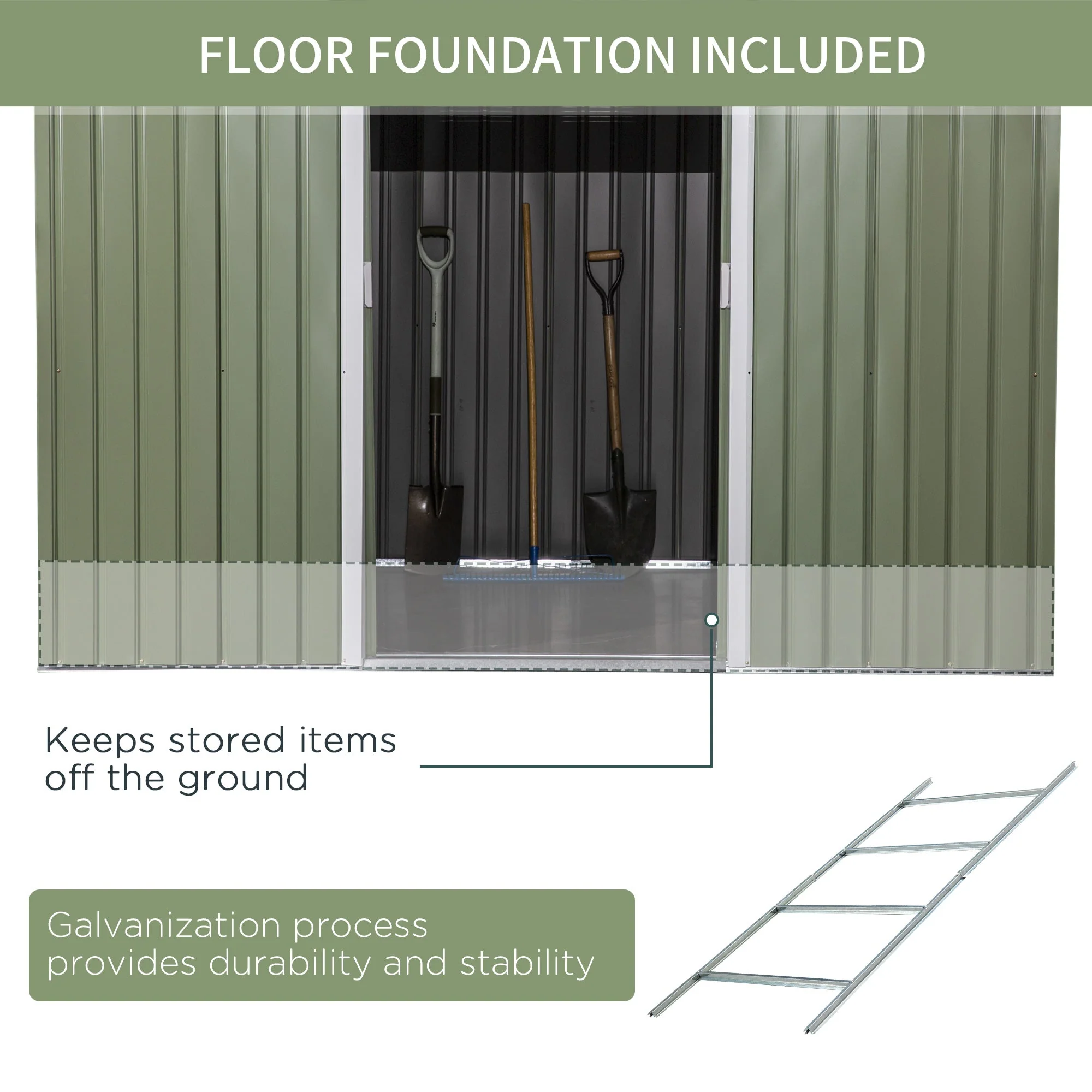 Corrugated 9 x 6' Double Door Apex Garden Shed With Ventilation Steel Green by Steadfast - Image 7