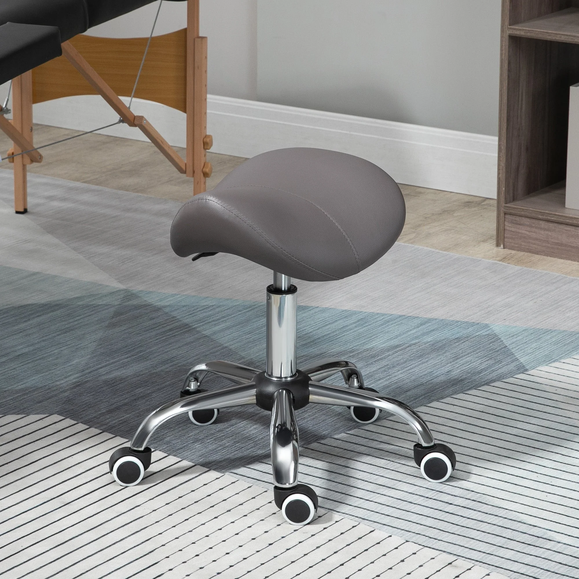 Cosmetic Stool 360° Rotate Height Adjustable Salon Massage Spa Chair Hydraulic Rolling Faux Leather Saddle Stool - Image 2
