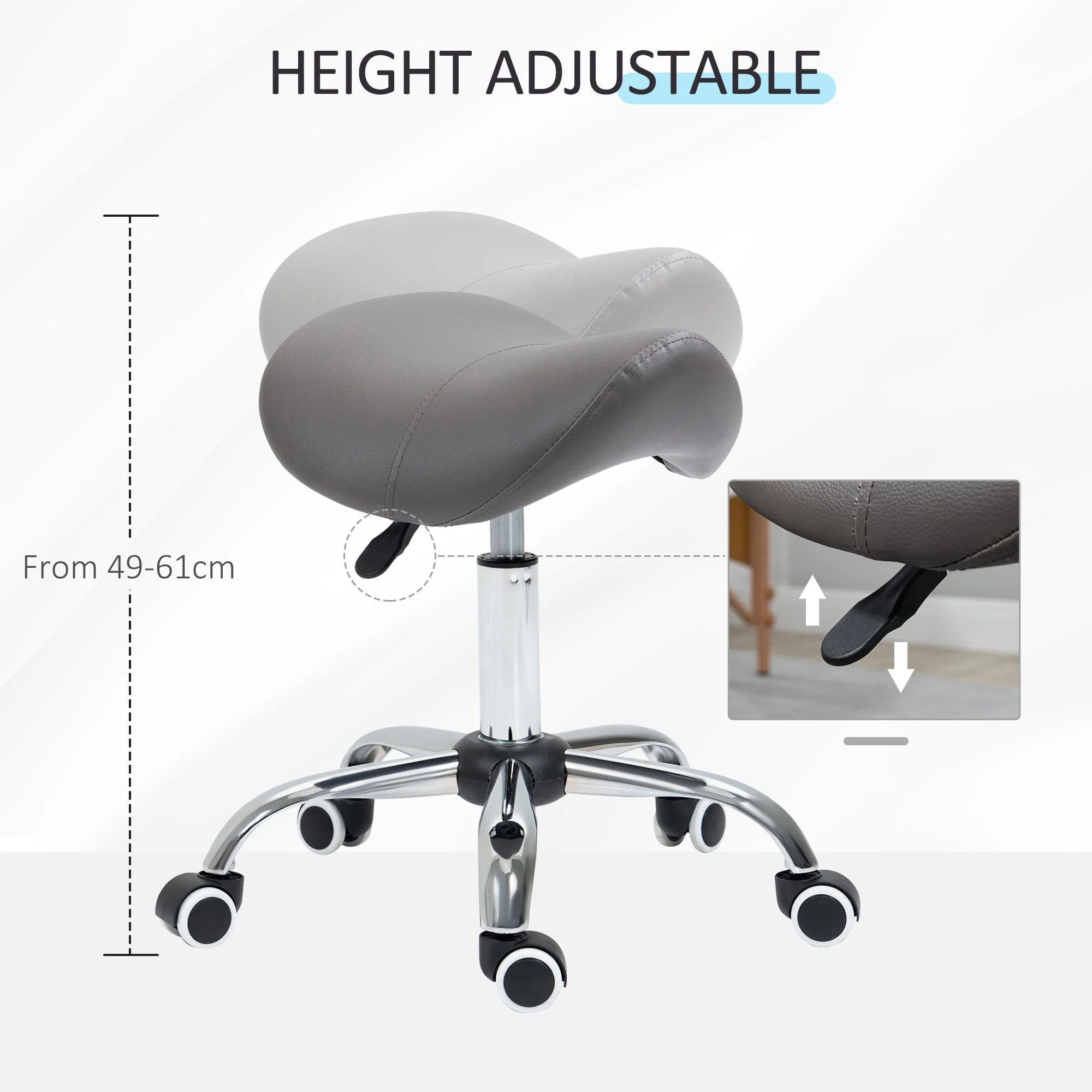 Cosmetic Stool 360° Rotate Height Adjustable Salon Massage Spa Chair Hydraulic Rolling Faux Leather Saddle Stool - Image 4