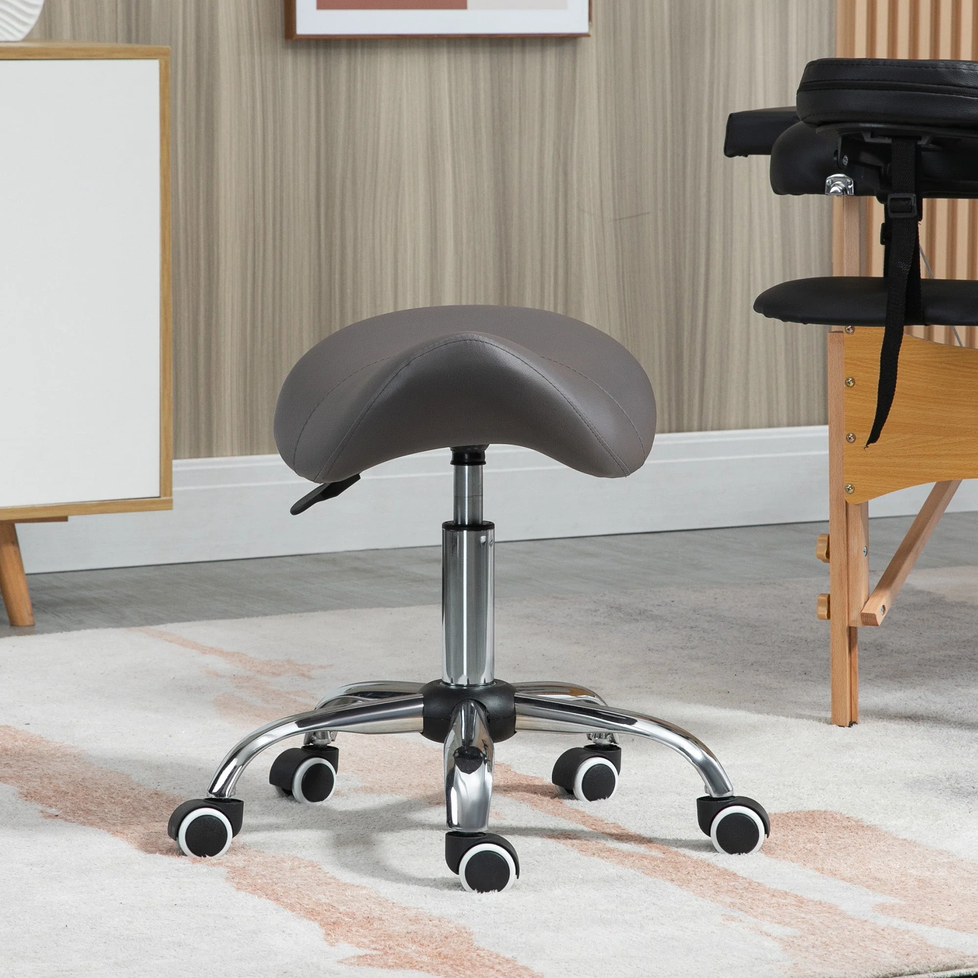 Cosmetic Stool 360° Rotate Height Adjustable Salon Massage Spa Chair Hydraulic Rolling Faux Leather Saddle Stool - Image 7