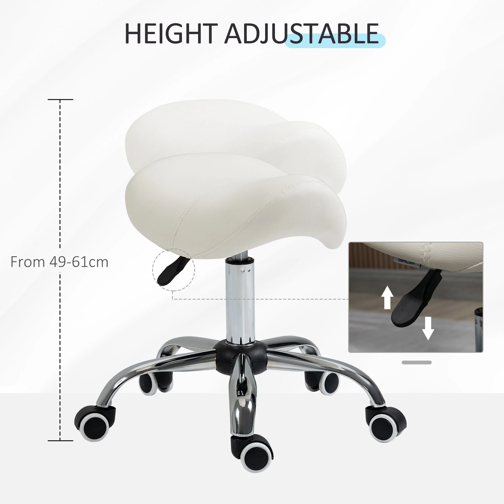 Cosmetic Stool 360° Rotate Height Adjustable Salon Massage Spa Chair Hydraulic Rolling Faux Leather Saddle Stool - Image 4