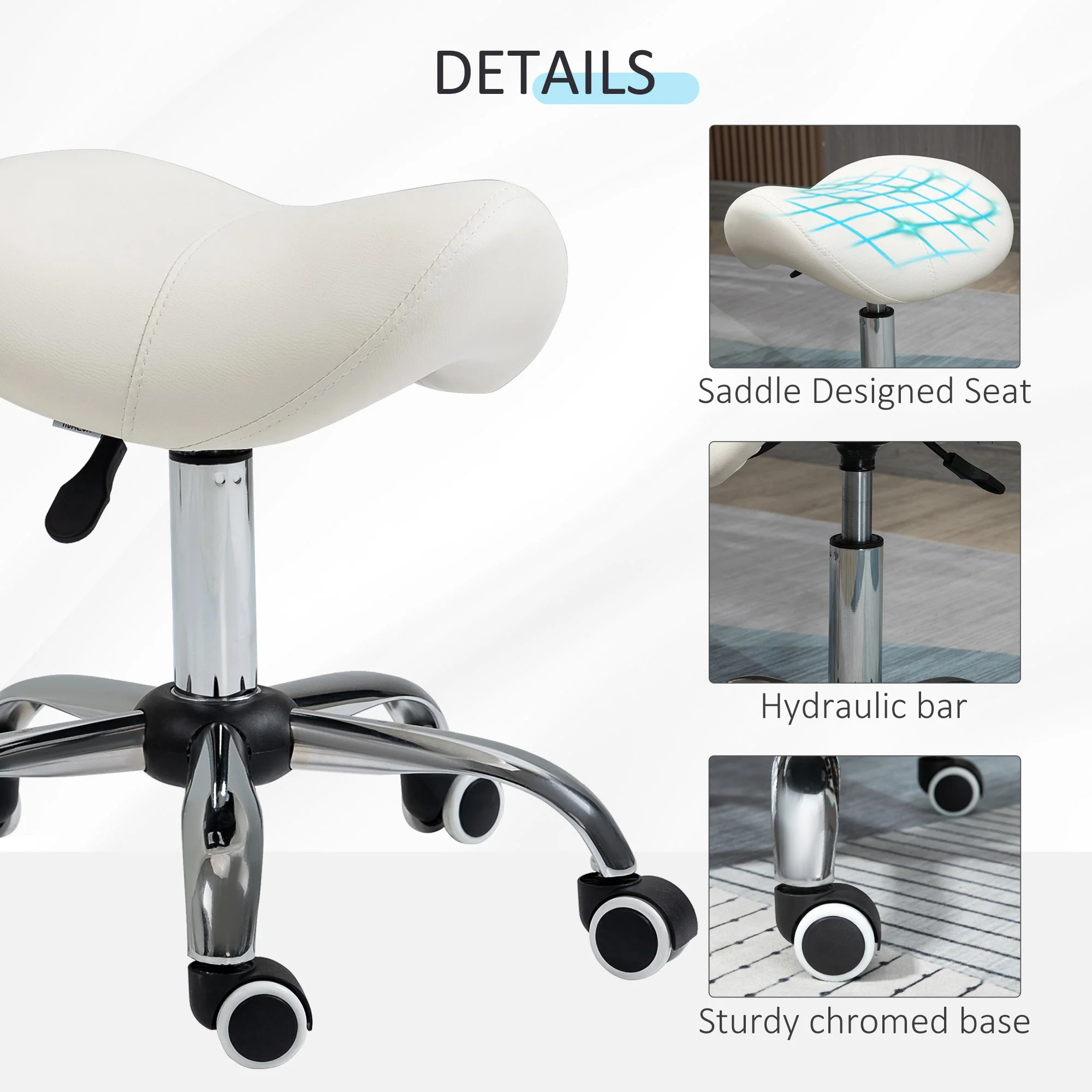 Cosmetic Stool 360° Rotate Height Adjustable Salon Massage Spa Chair Hydraulic Rolling Faux Leather Saddle Stool - Image 6