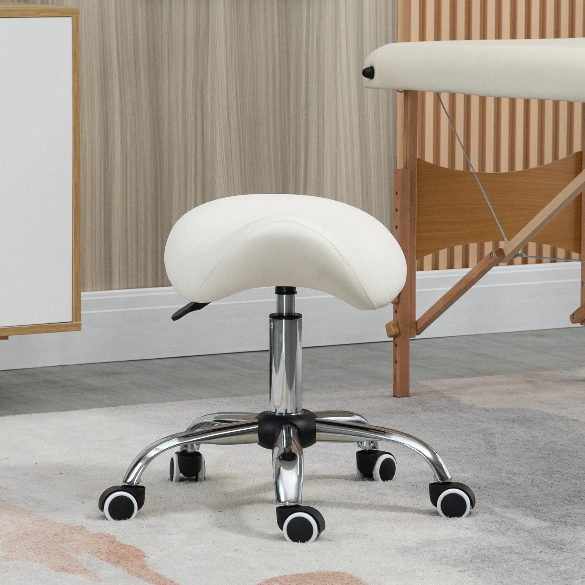 Cosmetic Stool 360° Rotate Height Adjustable Salon Massage Spa Chair Hydraulic Rolling Faux Leather Saddle Stool - Image 7
