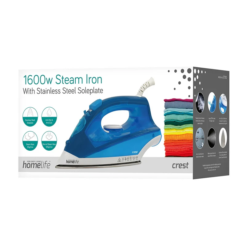 Crest Steam Iron with Stainless Steel Soleplate Blue - 1600W - Image 2
