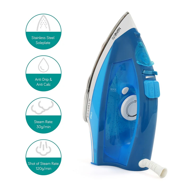 Crest Steam Iron with Stainless Steel Soleplate Blue - 1600W - Image 5
