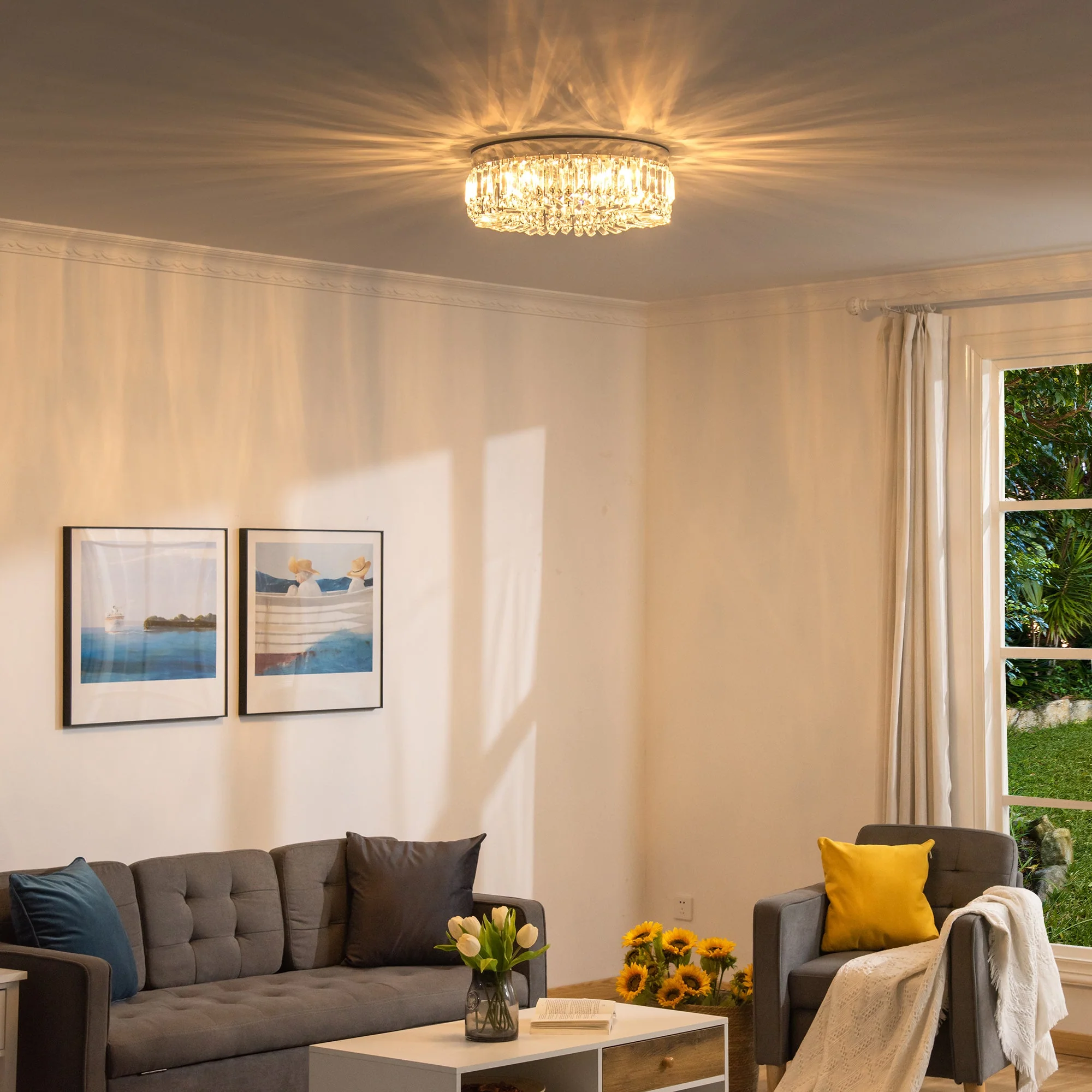 Crystal Ceiling Light Modern Chandeliers Stainless Steel Pendant Lights with Crystal Decorations for Living Room Bedroom Dining Room Hall Silver - Image 2