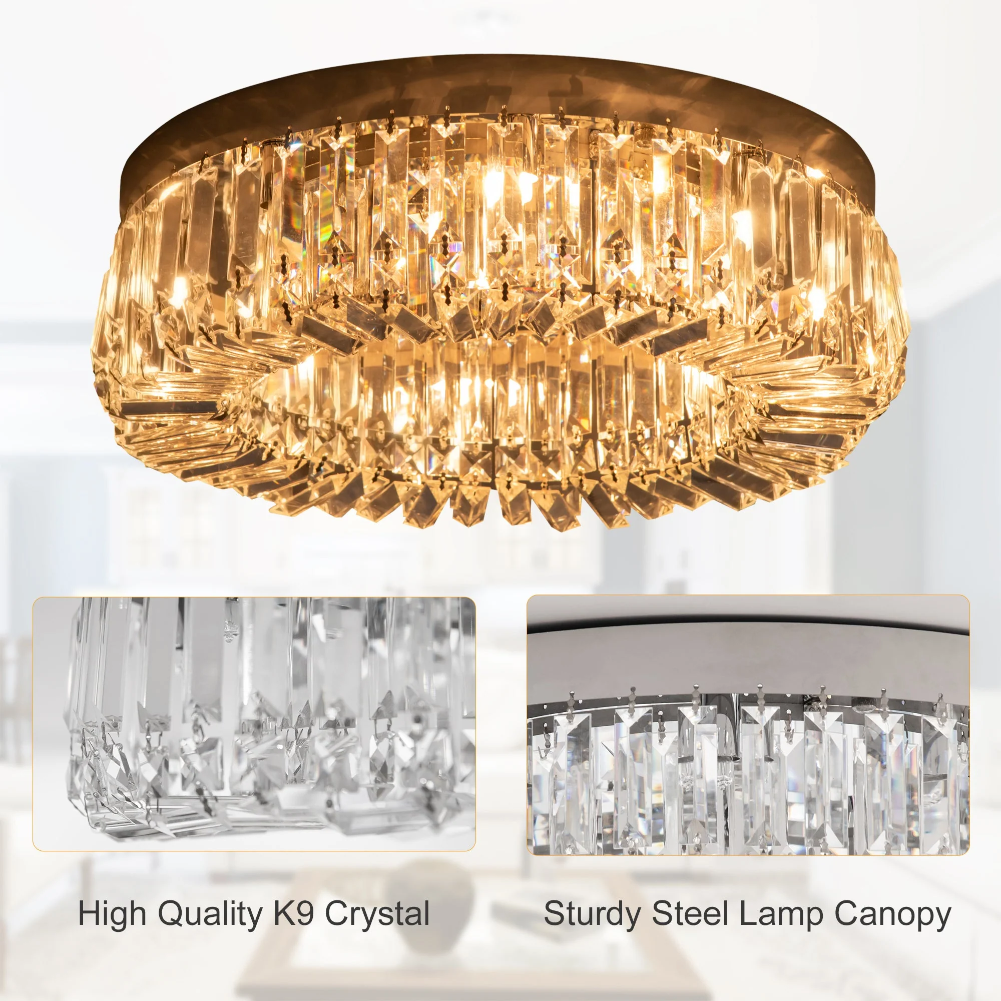 Crystal Ceiling Light Modern Chandeliers Stainless Steel Pendant Lights with Crystal Decorations for Living Room Bedroom Dining Room Hall Silver - Image 5