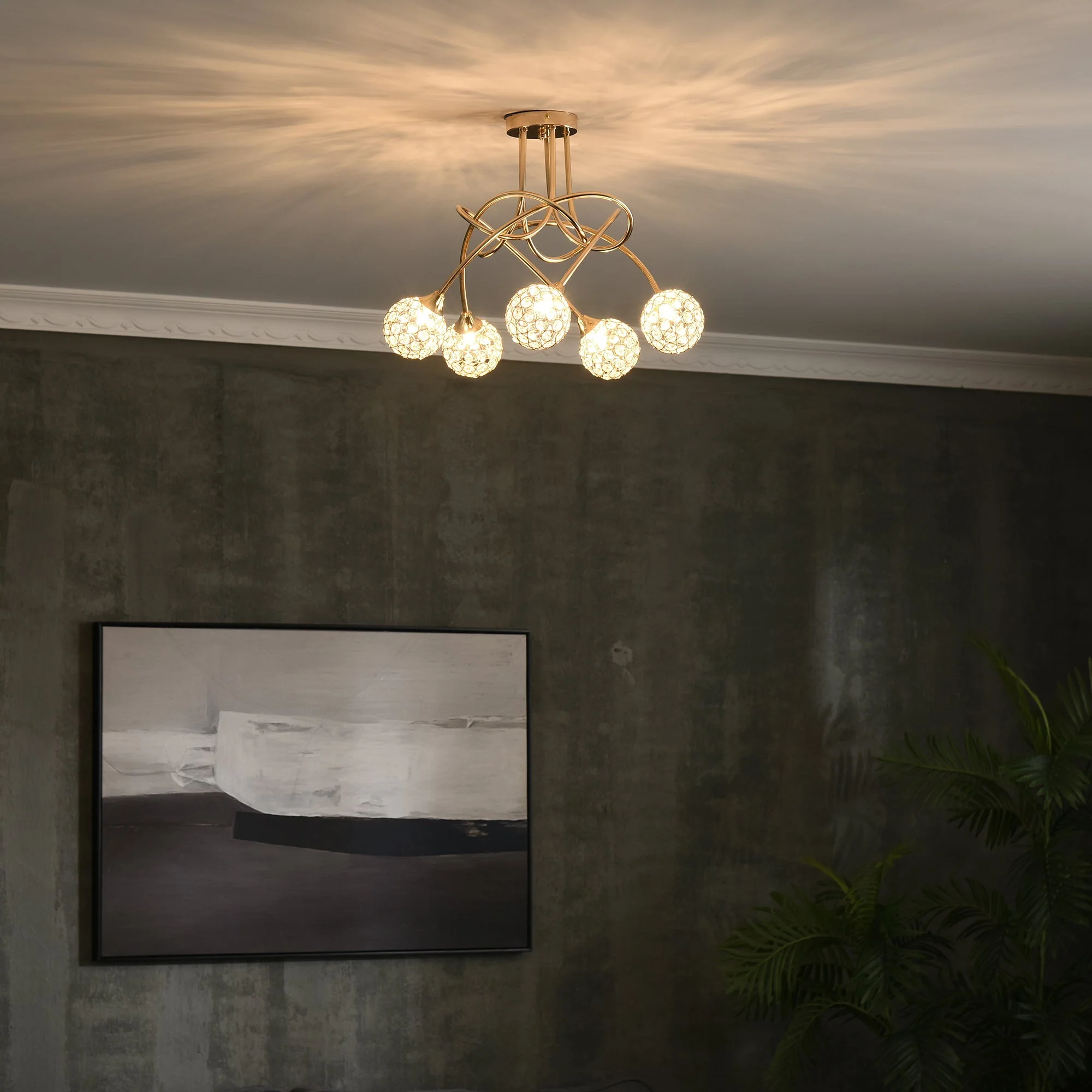 Crystal Chandelier Modern Pendant Light for Living Room with 5 Ball Lampshades 5 G9 Bulbs Required Gold Tone - Image 2