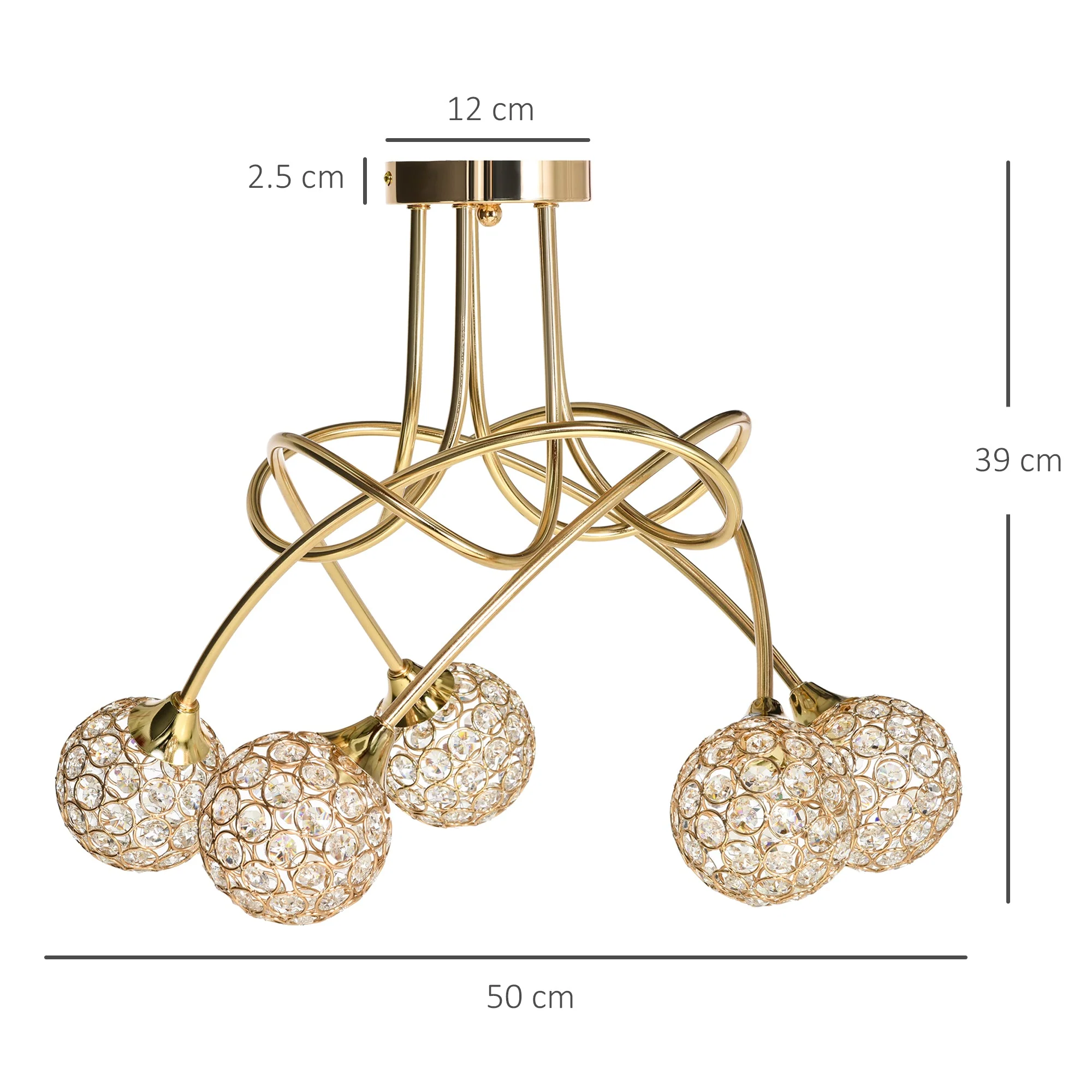 Crystal Chandelier Modern Pendant Light for Living Room with 5 Ball Lampshades 5 G9 Bulbs Required Gold Tone - Image 3