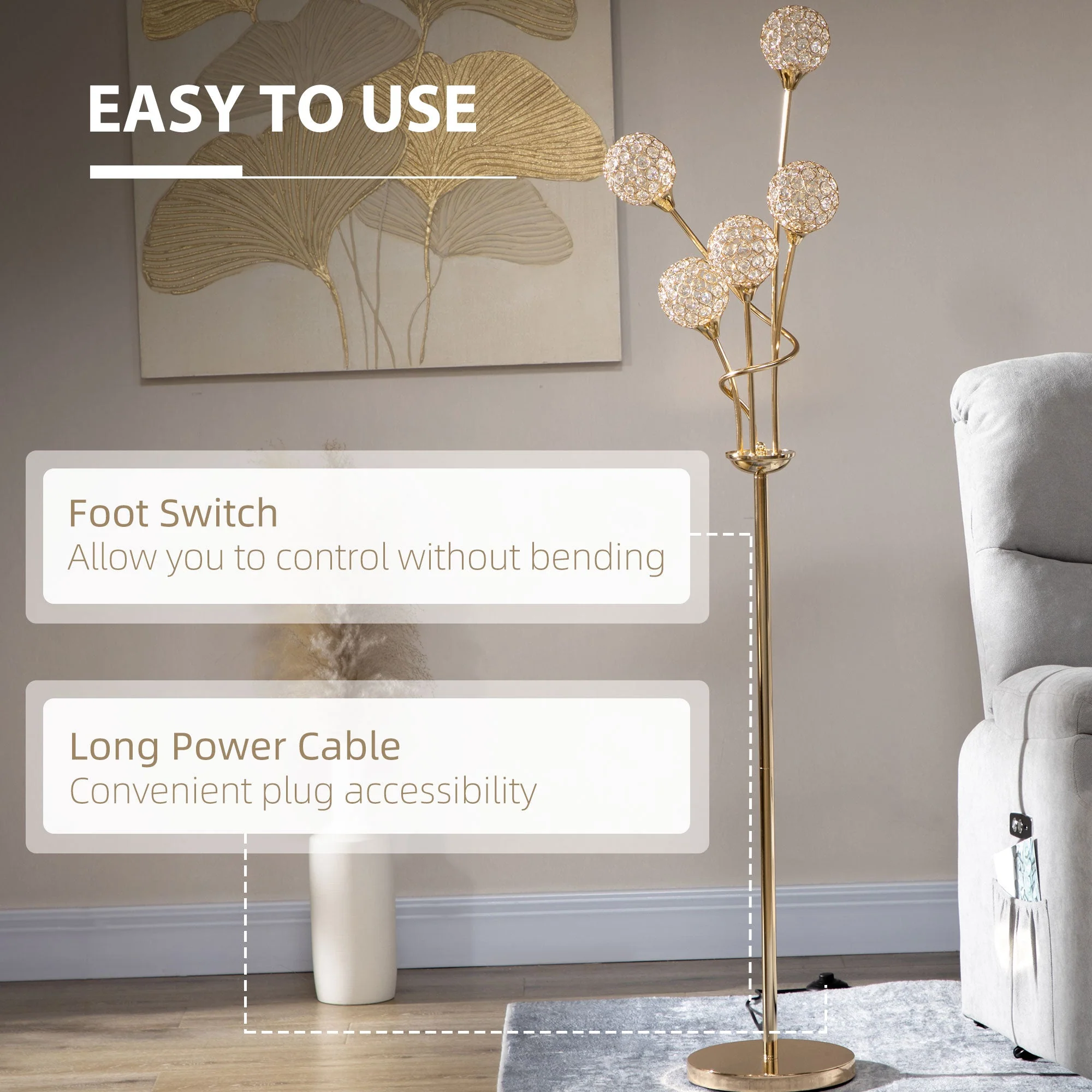 Crystal Floor Lamps for Living Room Bedroom with 5 Light - Image 4