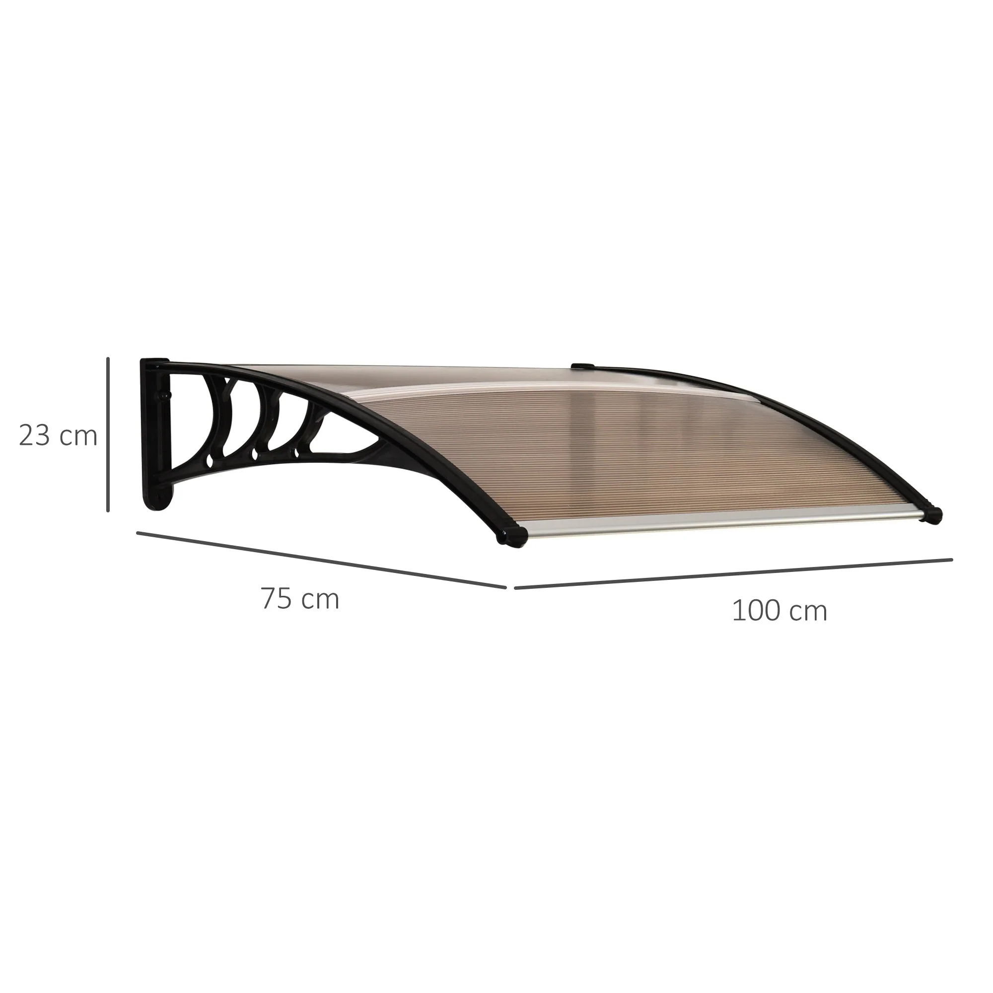 Curved Window Door Canopy Aluminium Rigid Plastic Polycarbonate Fixed Outdoor Awning Modern Design UV Water Rain Resist 100 x 75cm Brown - Image 3