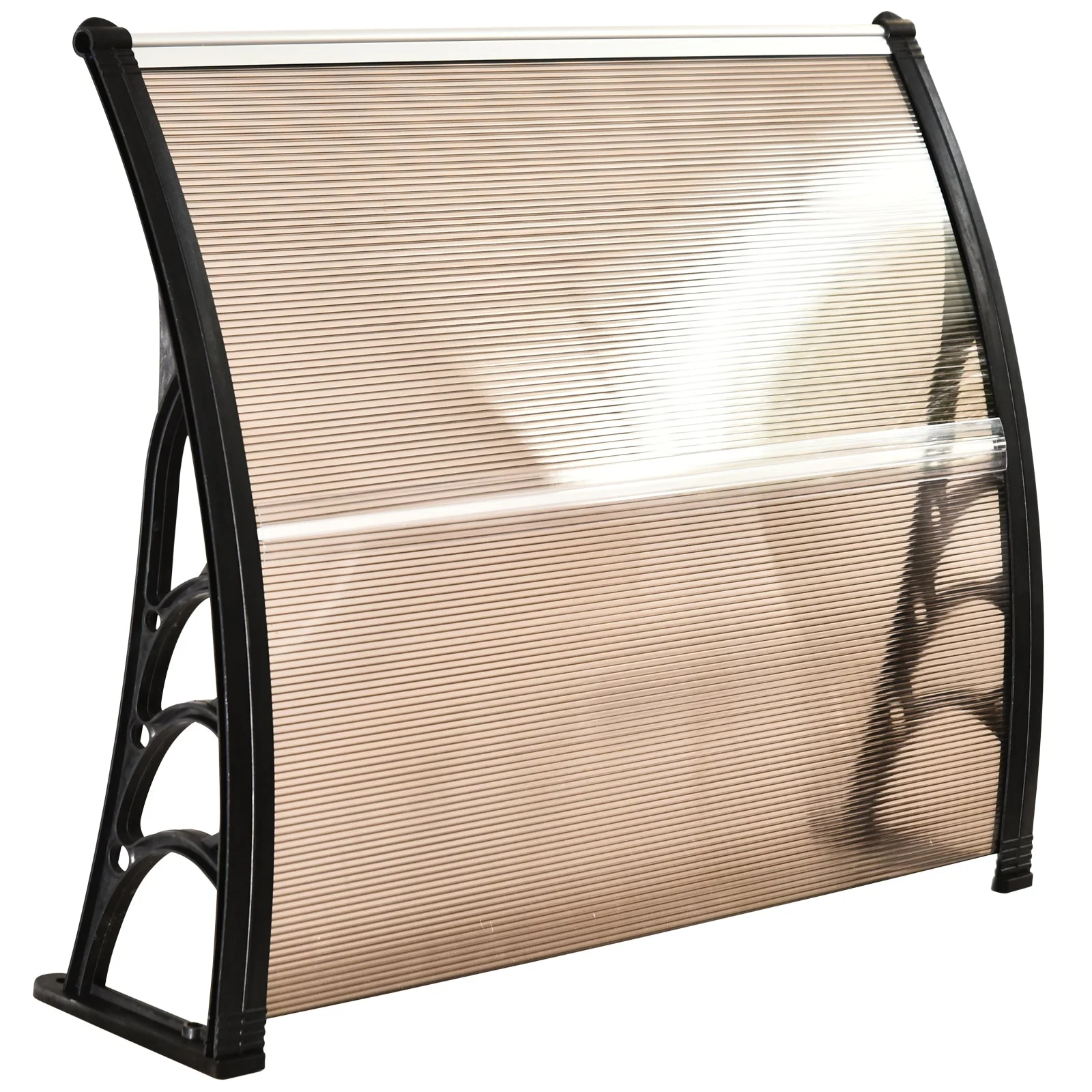 Curved Window Door Canopy Aluminium Rigid Plastic Polycarbonate Fixed Outdoor Awning Modern Design UV Water Rain Resist 100 x 75cm Brown - Image 6