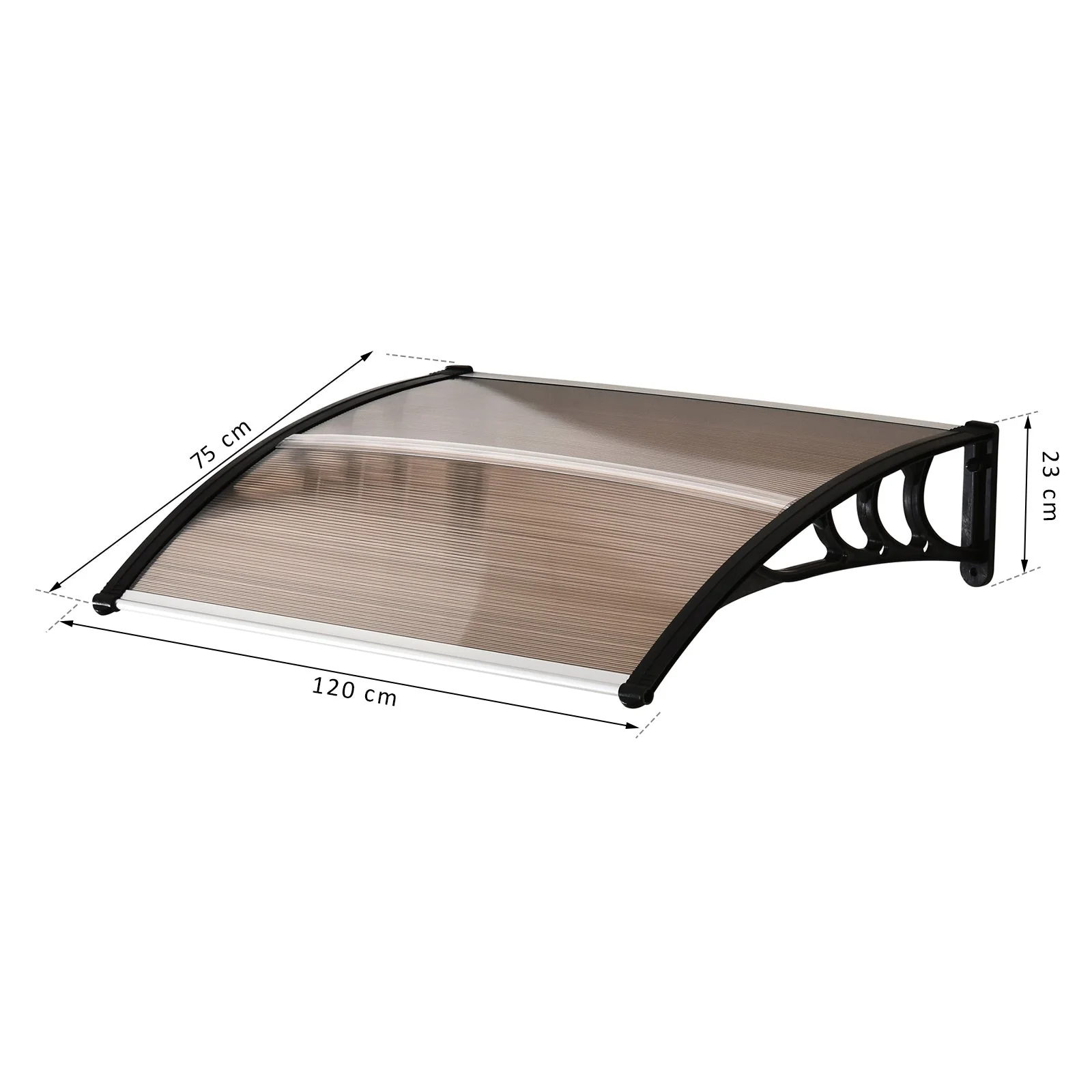 Curved Window Door Canopy Aluminium Rigid Plastic Polycarbonate Fixed Outdoor Awning Modern Design UV Water Rain Resist 120 x 75cm Brown - Image 3